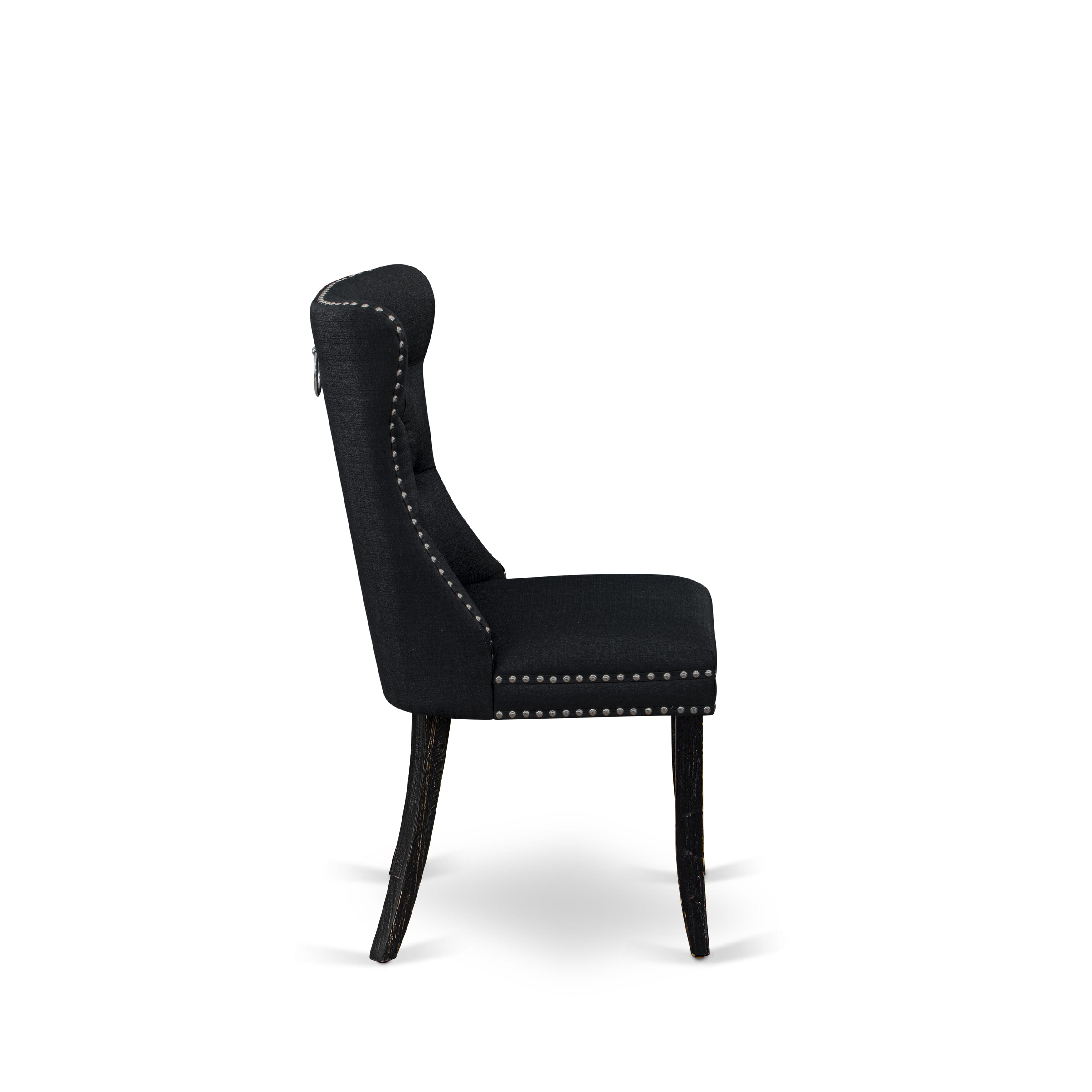 Luxe by East West Furniture I2DA7-411-24 7 Piece Kitchen Table Set Includes a 48" Round Table with Pedestal and 6 Black Linen Fabric Upholstered Chairs, Sand Blasted Black