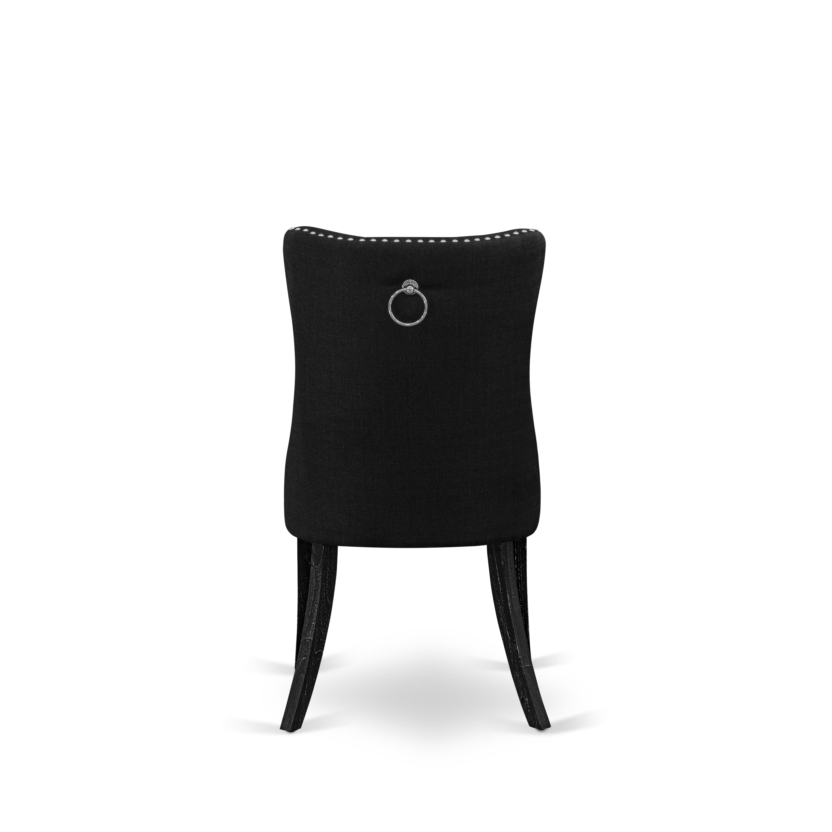 East West Furniture DAPFL24 Dallas Parson Chairs - Button Tufted Nailhead Trim Black Linen Fabric Padded Dining Chairs, Set of 2, Sand Blasted Black