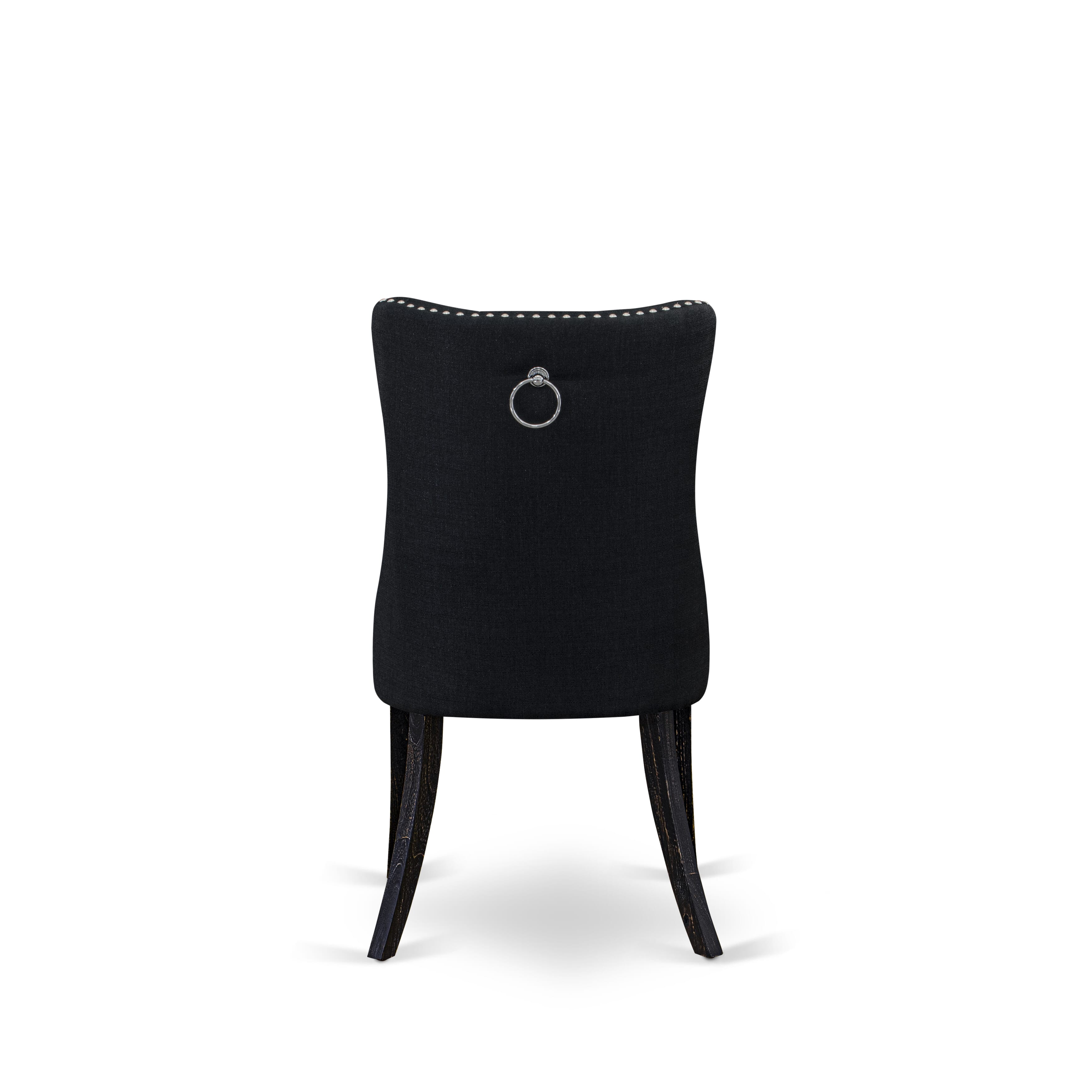 Luxe by East West Furniture LEDA5-SBB-24 - 5-piece dining table set consists of a wooden table and 4 Black Linen Fabric dining Chairs with Button Tufted Chair Back - Sand Blasting Black Finish.