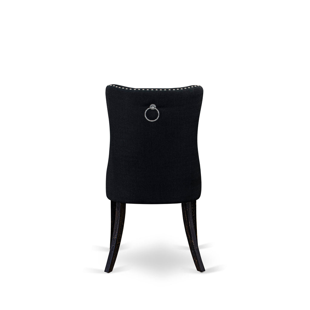 Luxe by East West Furniture F8DA7-411-24 7 Piece Kitchen Table Set Contains a 48" Round Table with Pedestal and 6 Black Linen Fabric Upholstered Chairs, Sand Blasted Black