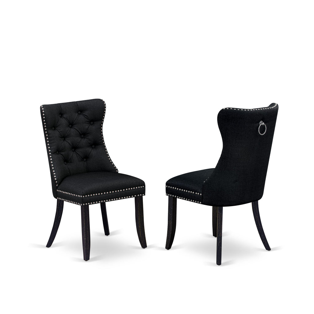 Luxe by East West Furniture F8DA5-411-24 5 Piece Dining Room Set Consists of a 48" Round Table with Pedestal and 4 Black Linen Fabric Upholstered Chairs, Sand Blasted Black