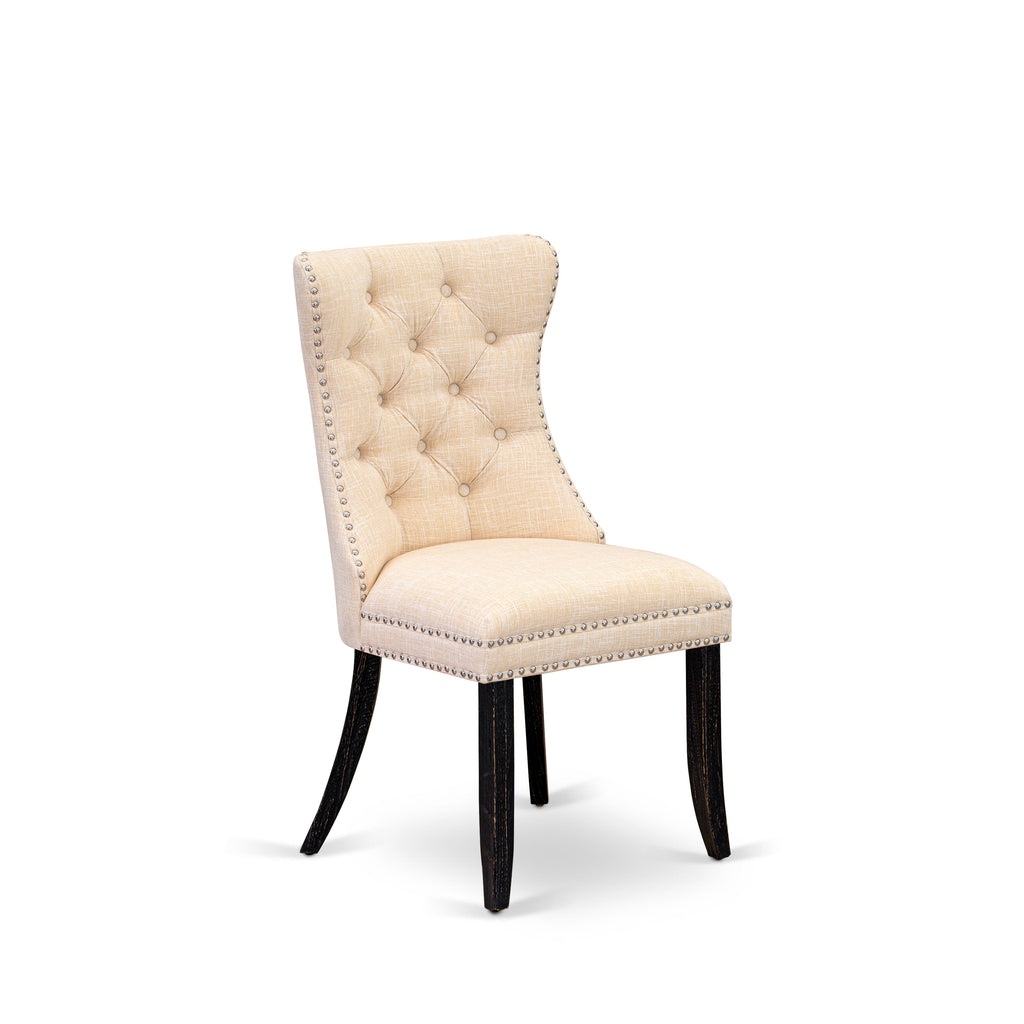 Luxe by East West Furniture I5DA7-411-32 7-piece dinette set included a modern table and 6 Light Beige Linen Fabric dining chair with Button Tufted Back - Sand Blasted Black