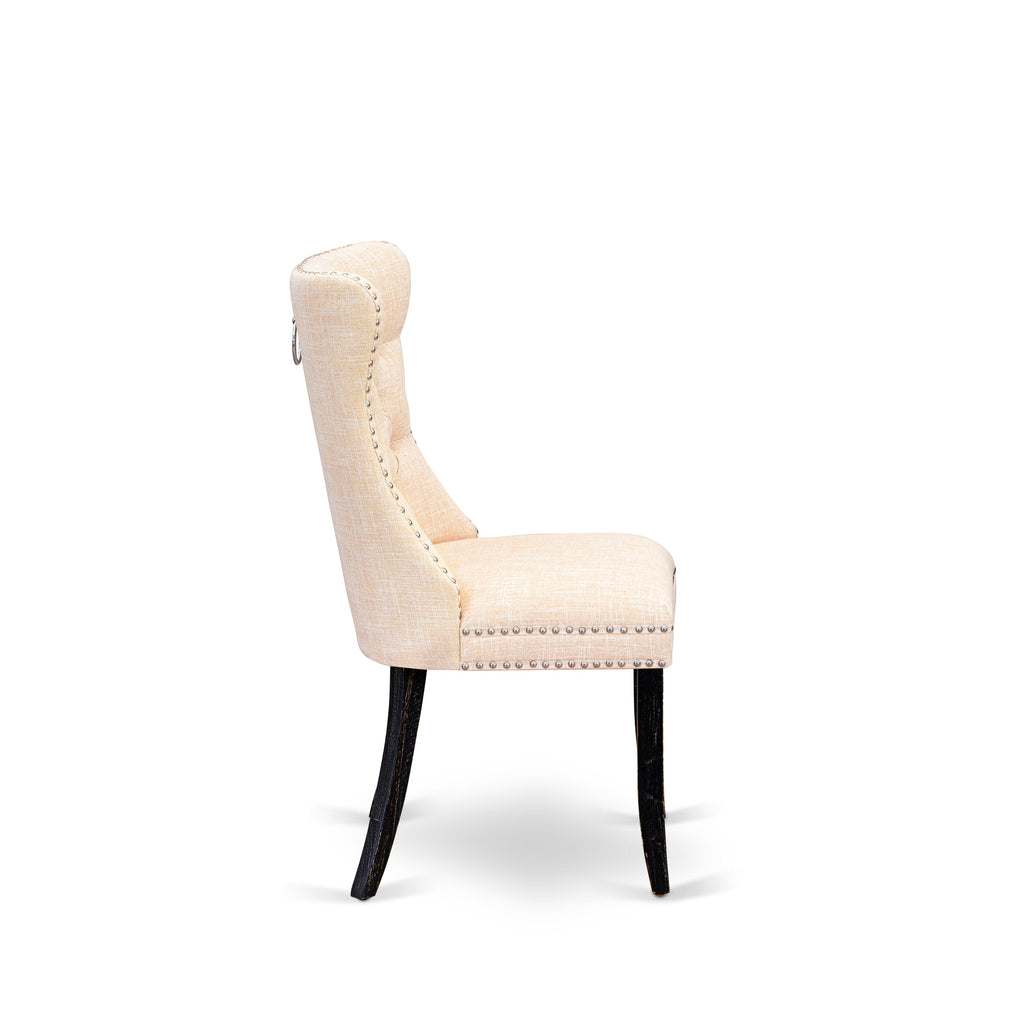 Luxe by East West Furniture I5DA7-411-32 7-piece dinette set included a modern table and 6 Light Beige Linen Fabric dining chair with Button Tufted Back - Sand Blasted Black