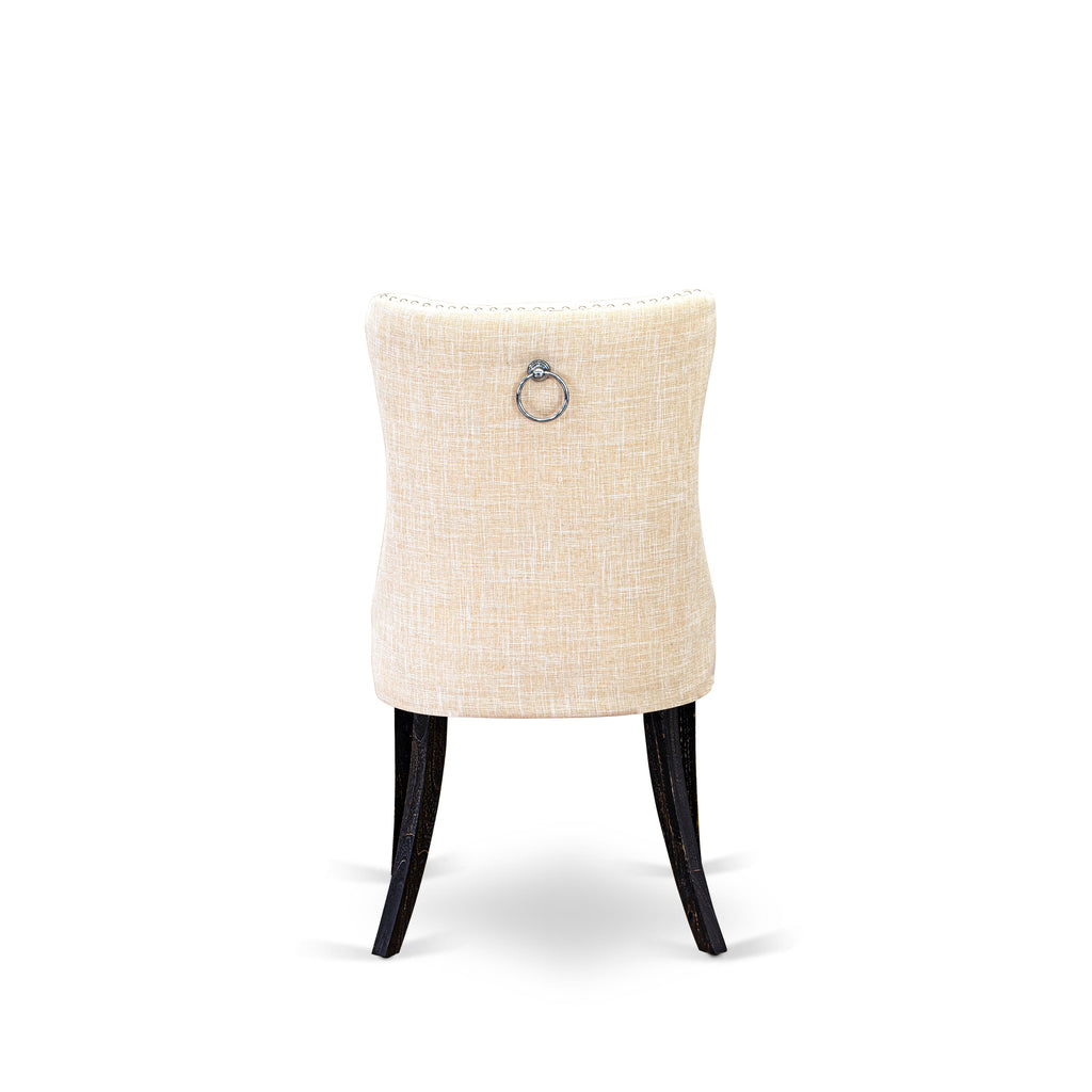 Luxe by East West Furniture I5DA7-511-32 7-piece Kitchen Set included a Dining table and 6 Light Beige Linen Fabric Dinner chairs with Button Tufted Back -Sand Blasted Black