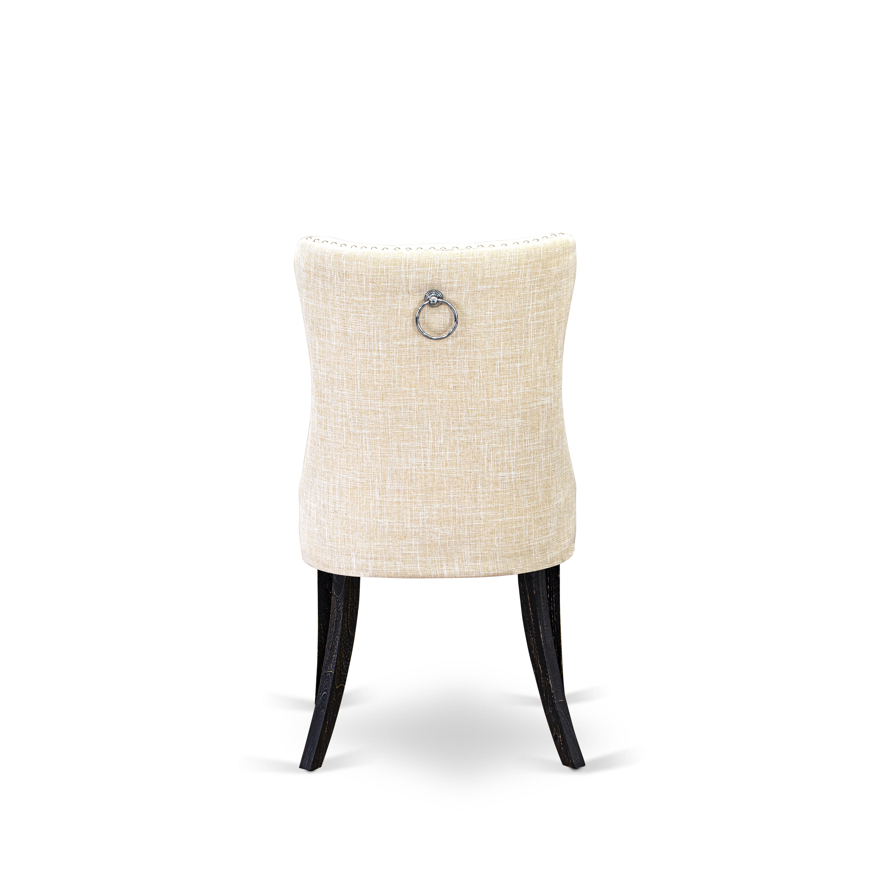 Luxe by East West Furniture F5DA5-411-32 5-piece Dinner Set included a modern table and 4 Light Beige Linen Fabric dining chairs with Button Tufted Back - Sand Blasted Black