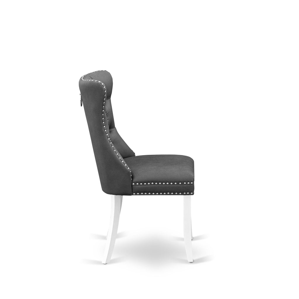 East West Furniture DAPHF13 Dallas Parson Dining Chairs - Button Tufted Nailhead Trim Platinum Gray faux Leather Upholstered Chairs, Set of 2, Wirebrushed Bright Linen white