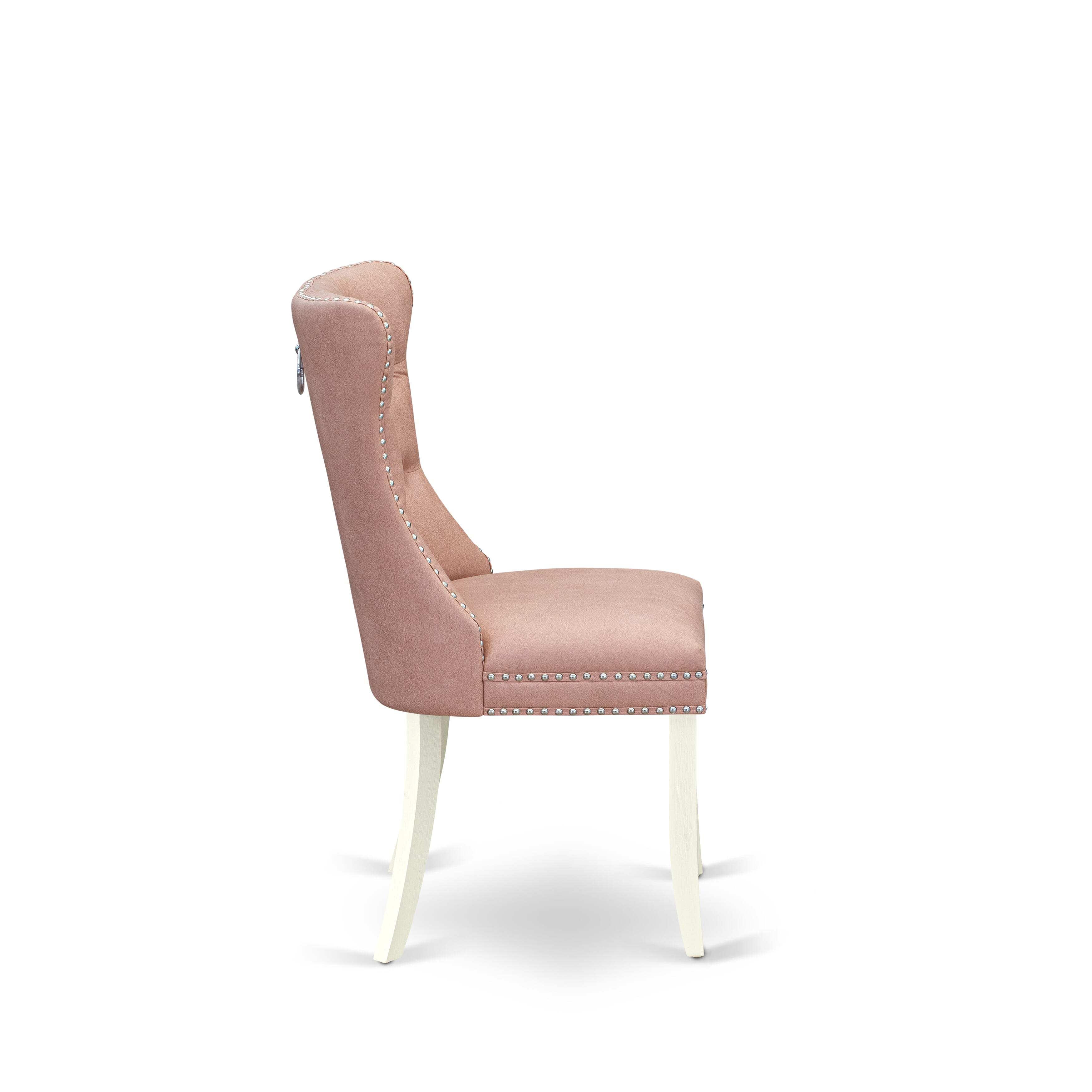 East West Furniture DAPHF23 Dallas Parson Kitchen Chairs - Button Tufted Nailhead Trim Beige Red faux Leather Upholstered Dining Chairs, Set of 2, Wirebrushed Bright Linen white