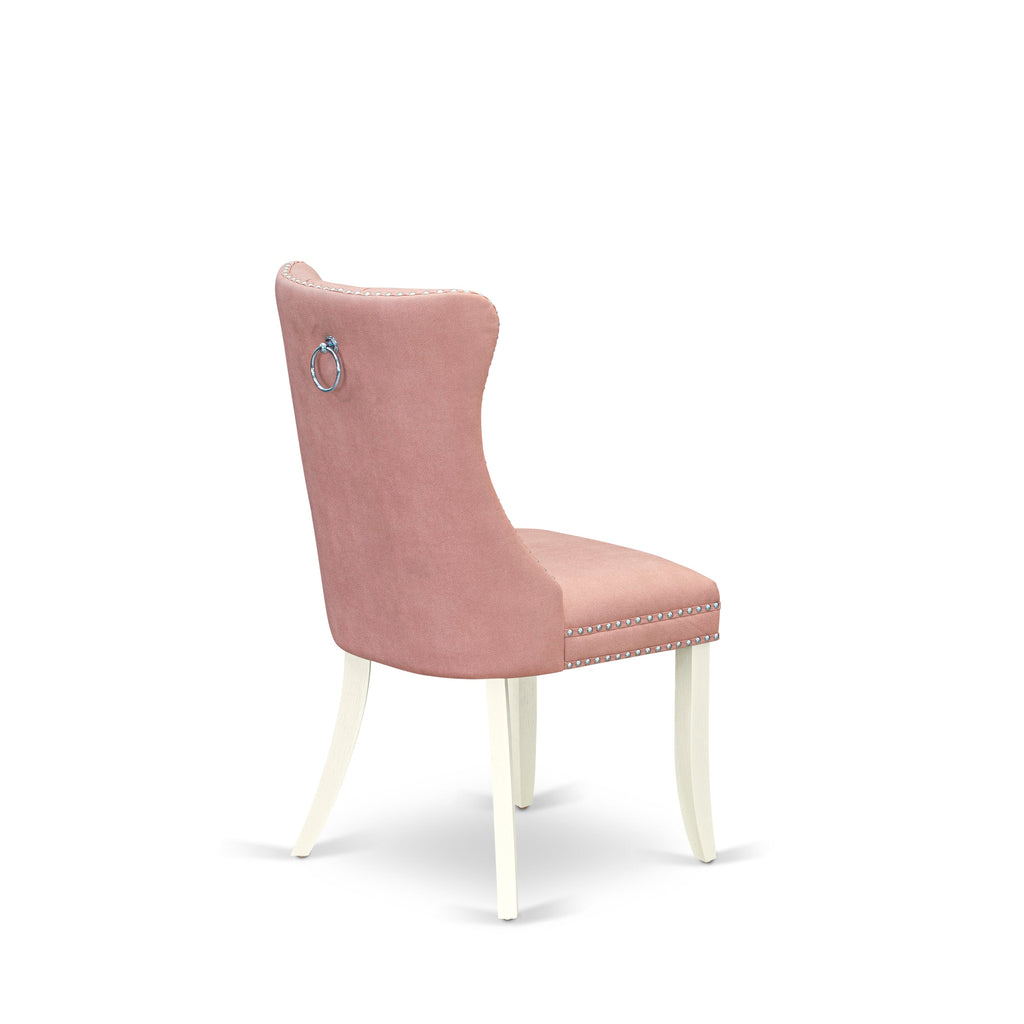 East West Furniture DAPHF23 Dallas Parson Kitchen Chairs - Button Tufted Nailhead Trim Beige Red faux Leather Upholstered Dining Chairs, Set of 2, Wirebrushed Bright Linen white