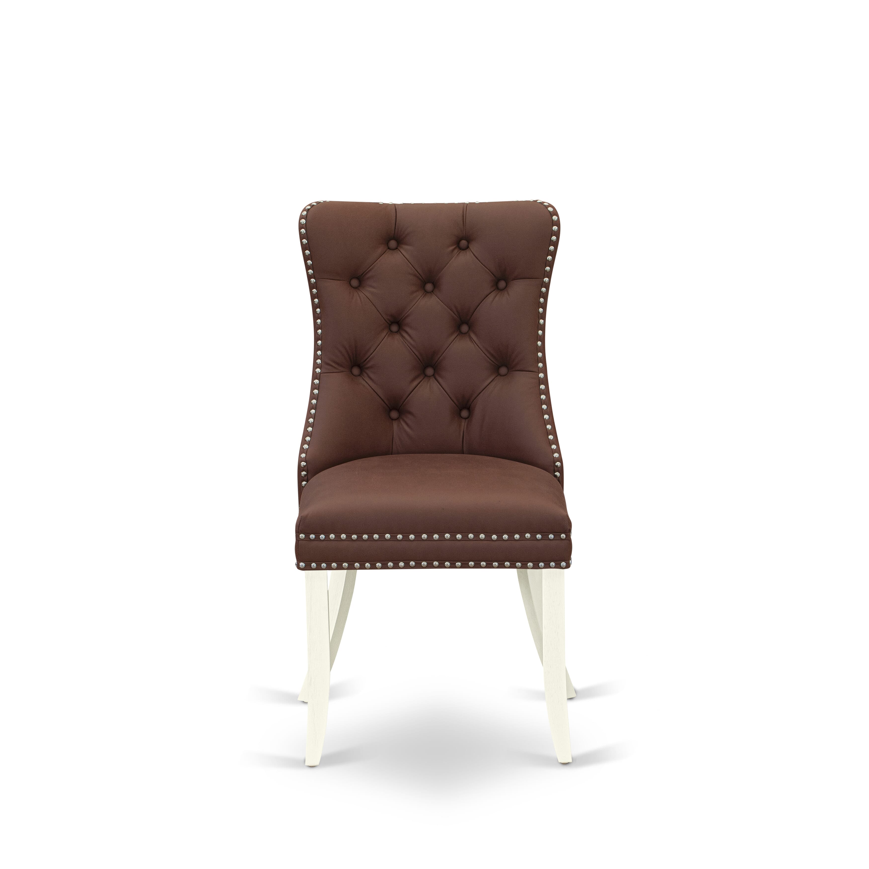 East West Furniture DAPHF26 Dallas Parsons Dining Chairs - Button Tufted Nailhead Trim Burgundy faux Leather Padded Chairs, Set of 2, Wirebrushed Bright Linen white