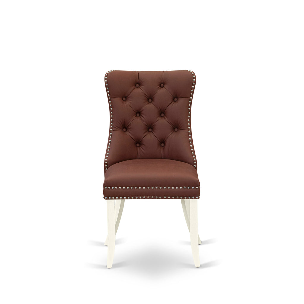 East West Furniture DAPHF26 Dallas Parsons Dining Chairs - Button Tufted Nailhead Trim Burgundy faux Leather Padded Chairs