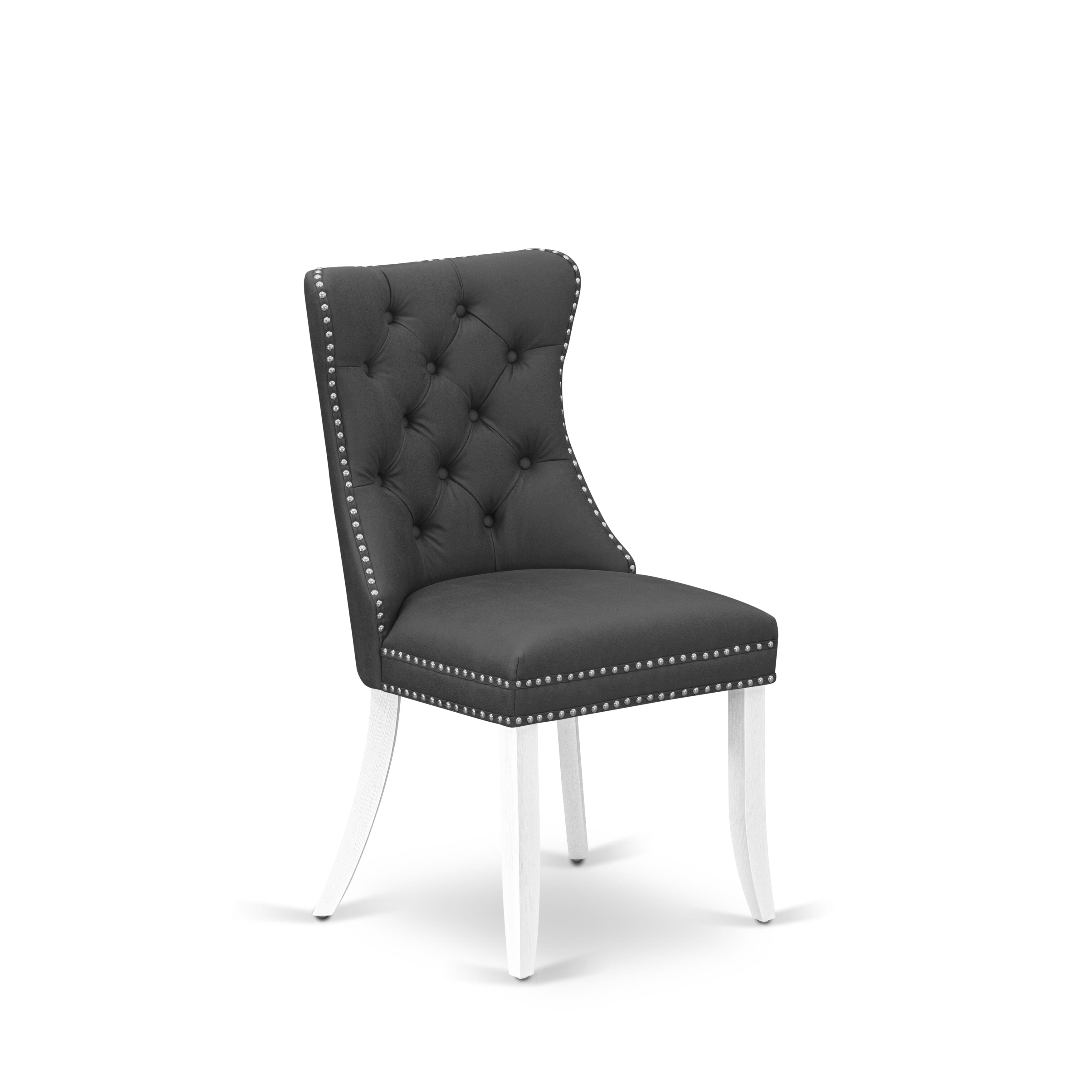 East West Furniture DAPHF26 Dallas Parsons Dining Chairs - Button Tufted Nailhead Trim Burgundy faux Leather Padded Chairs, Set of 2, Wirebrushed Bright Linen white