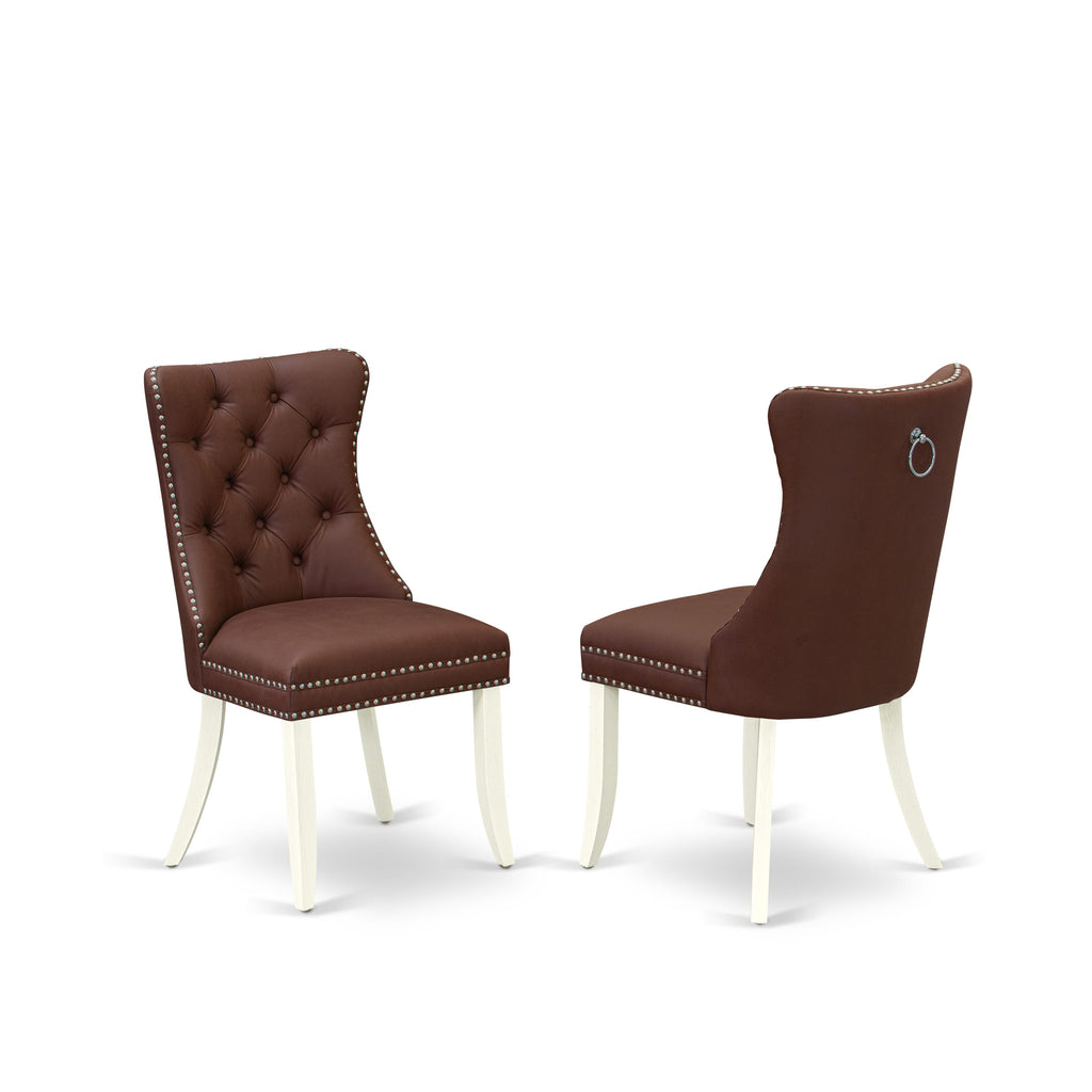 East West Furniture DAPHF26 Dallas Parsons Dining Chairs - Button Tufted Nailhead Trim Burgundy faux Leather Padded Chairs