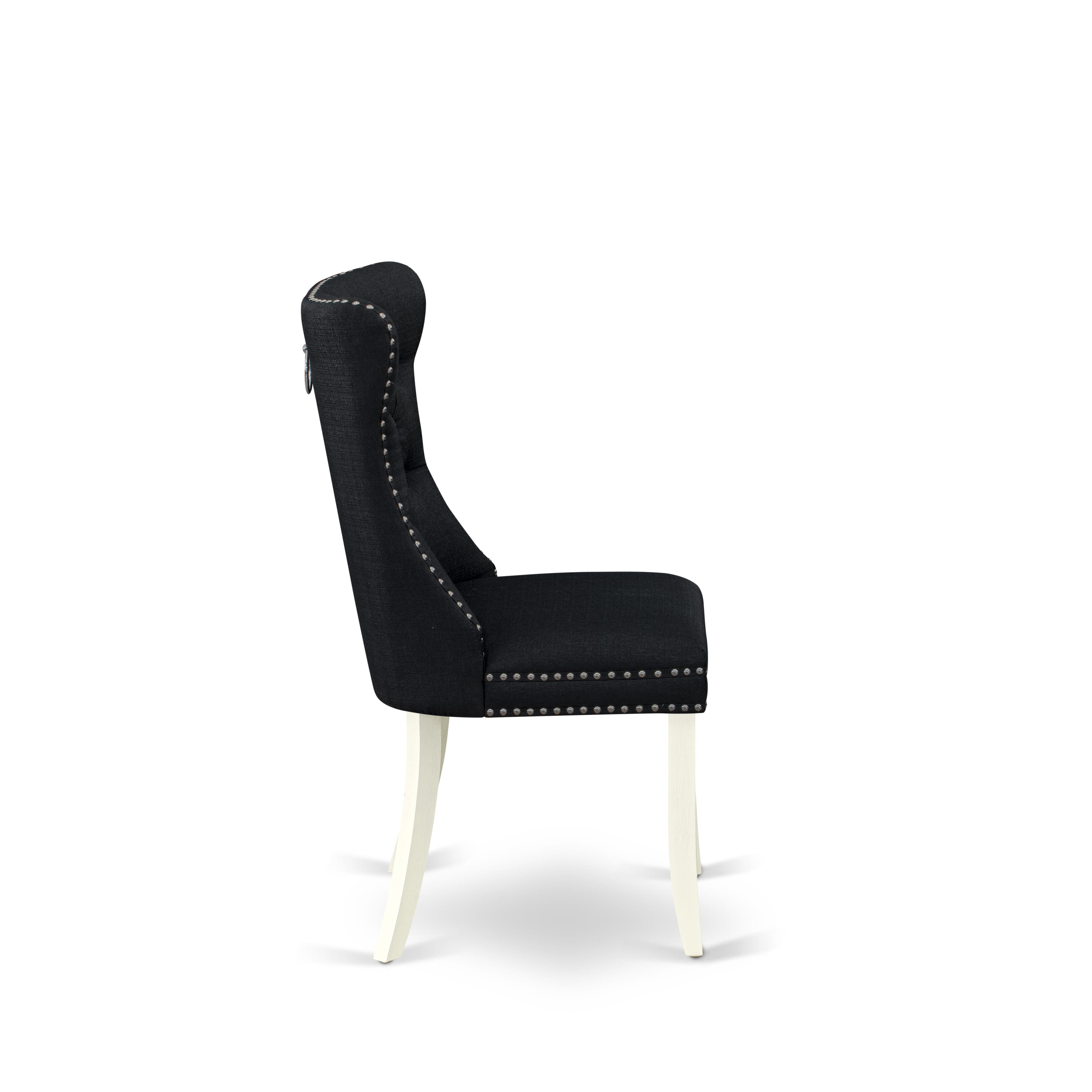 East West Furniture DAPHL24 Dallas Parson Dining Chairs - Button Tufted Nailhead Trim Black Linen Fabric Upholstered Chairs, Set of 2, Wirebrushed Bright Linen white