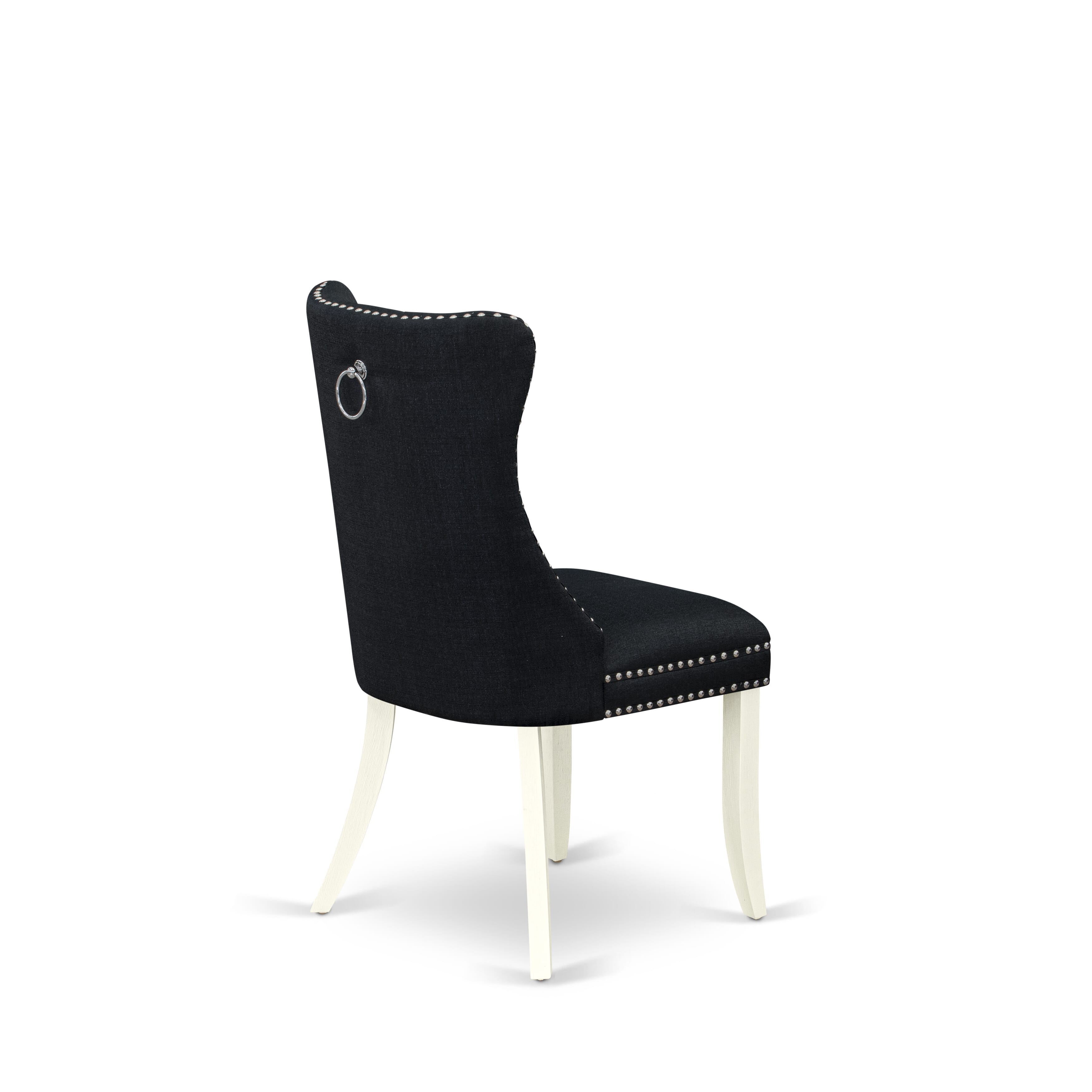 East West Furniture DAPHL24 Dallas Parson Dining Chairs - Button Tufted Nailhead Trim Black Linen Fabric Upholstered Chairs, Set of 2, Wirebrushed Bright Linen white