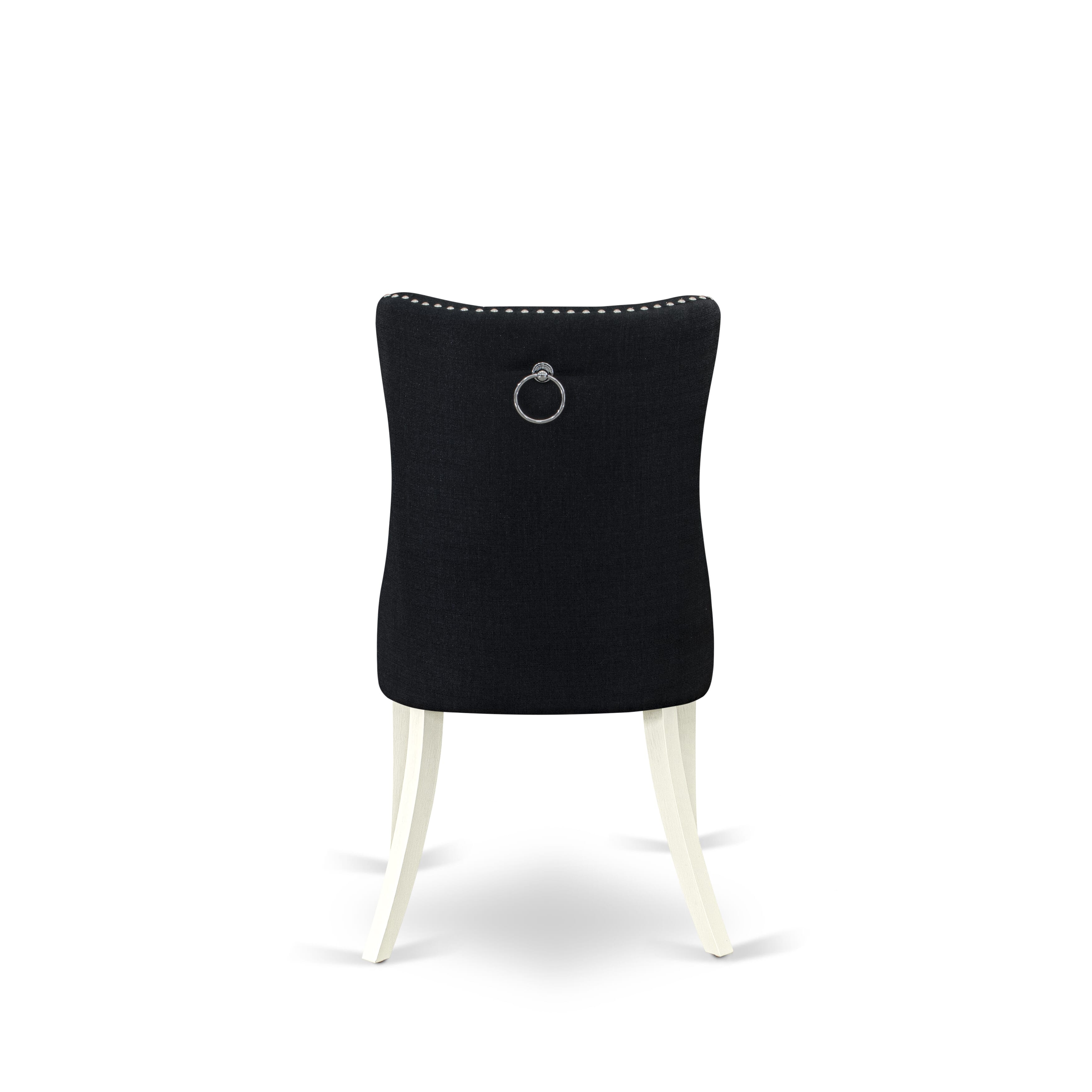 East West Furniture DAPHL24 Dallas Parson Dining Chairs - Button Tufted Nailhead Trim Black Linen Fabric Upholstered Chairs, Set of 2, Wirebrushed Bright Linen white
