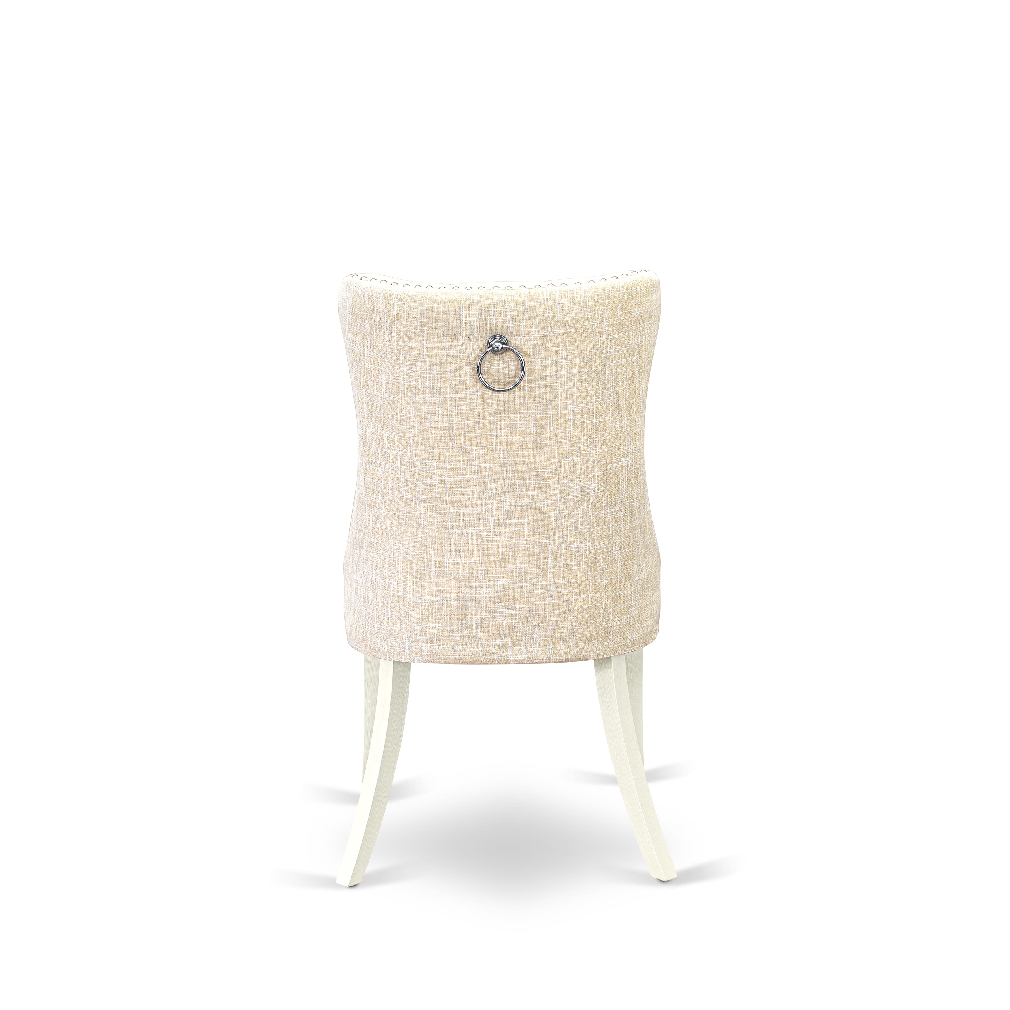 East West Furniture DAPHL32 Dallas Parson Chairs - Button Tufted Nailhead Trim Light Beige Linen Fabric Padded Dining Chairs, Set of 2, Wirebrushed Bright Linen white