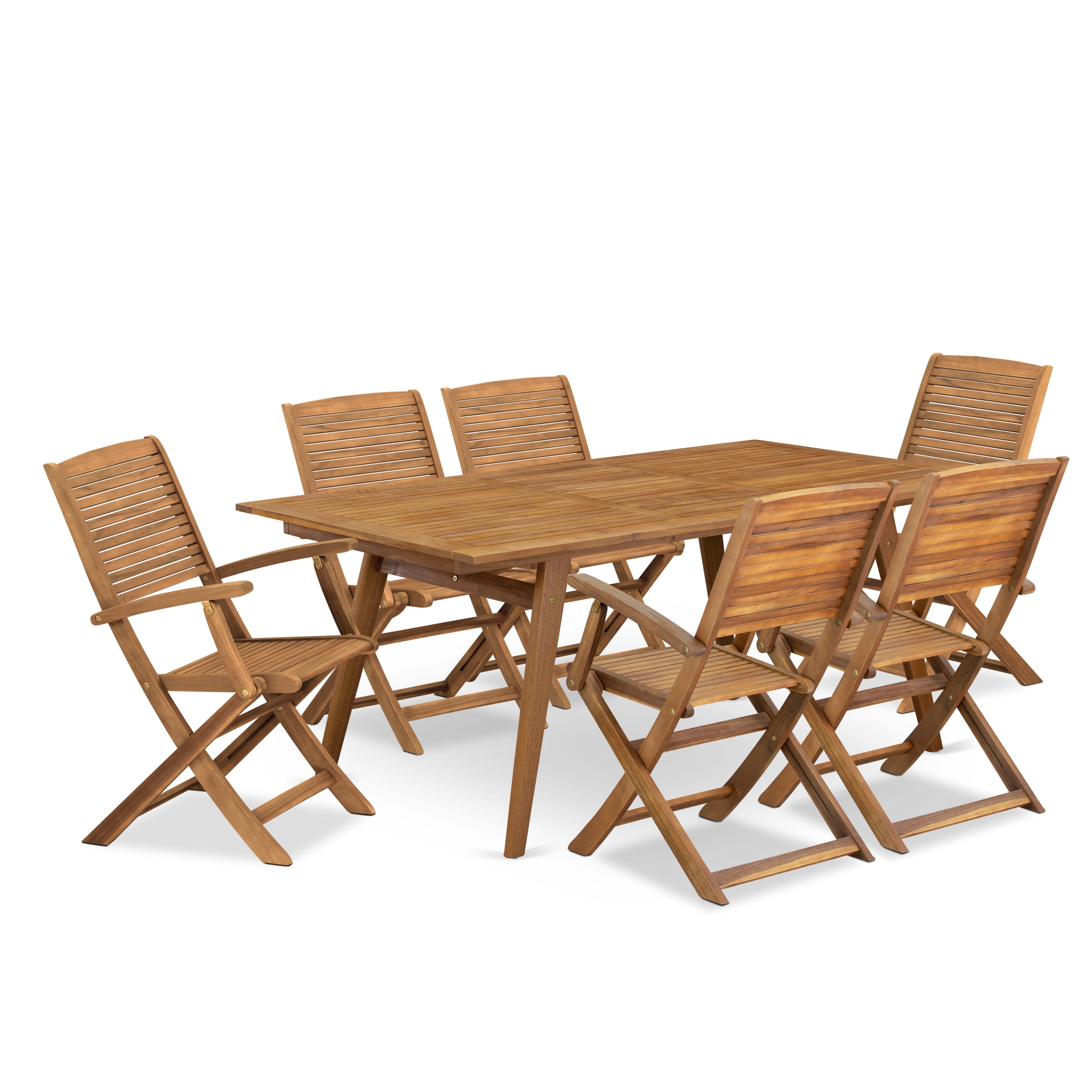 Juego de comedor para patio de 7 piezas East West Furniture DEHD7CANA Incluye una mesa rectangular de madera de acacia para exteriores y 6 sillas plegables