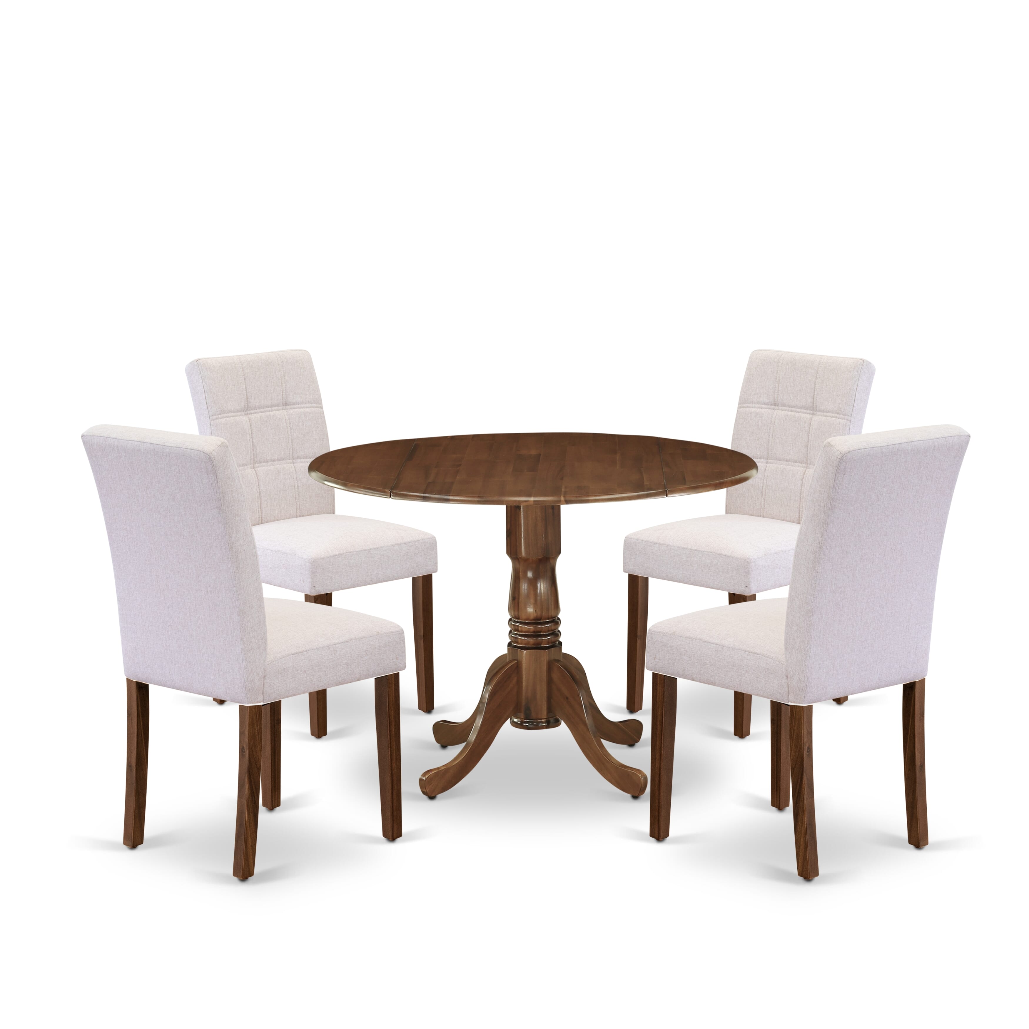 East West Furniture DLAS5-AWA-08 5 Piece Dining Room Table Set contain A Dining Table and 4 Mist Beige Linen Fabric Mid Century Chairs, Antique Walnut