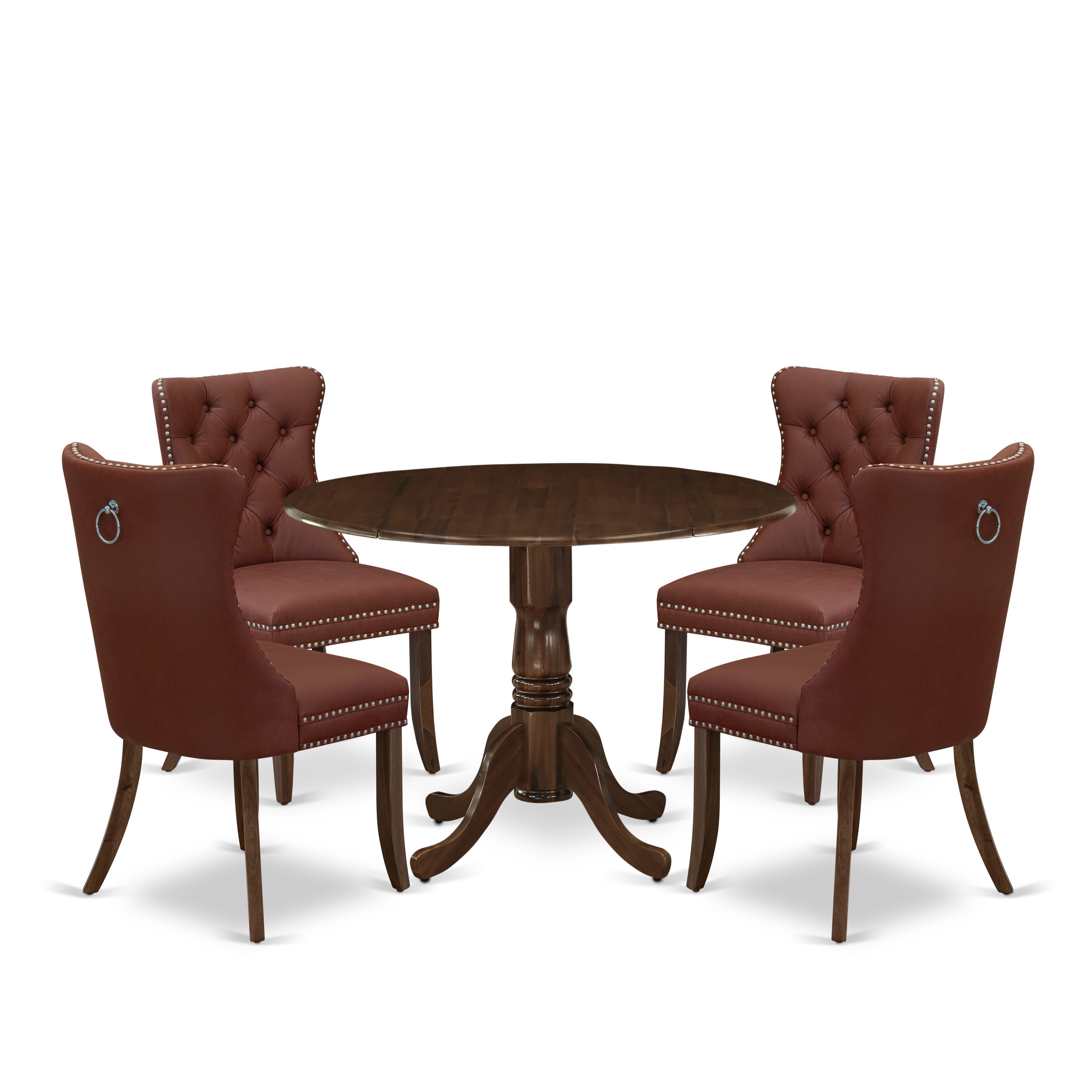 East West Furniture DLDA5-AWA-26 5 Piece Dinette Set Consists of a Round Kitchen Table with Dropleaf and 4 Parsons Dining Chairs, 42x42 Inch, Antique Walnut