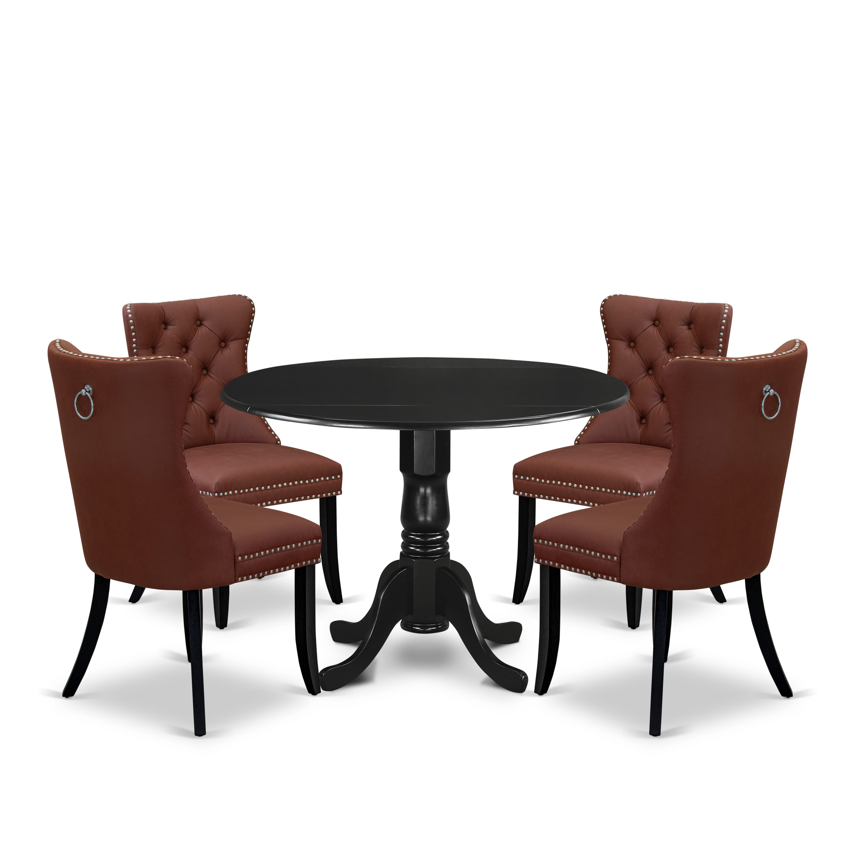 East West Furniture DLDA5-BLK-26 5 Piece Dining Table Set Includes a Round Kitchen Table with Dropleaf and 4 Upholstered Parson Chairs, 42x42 Inch, Black