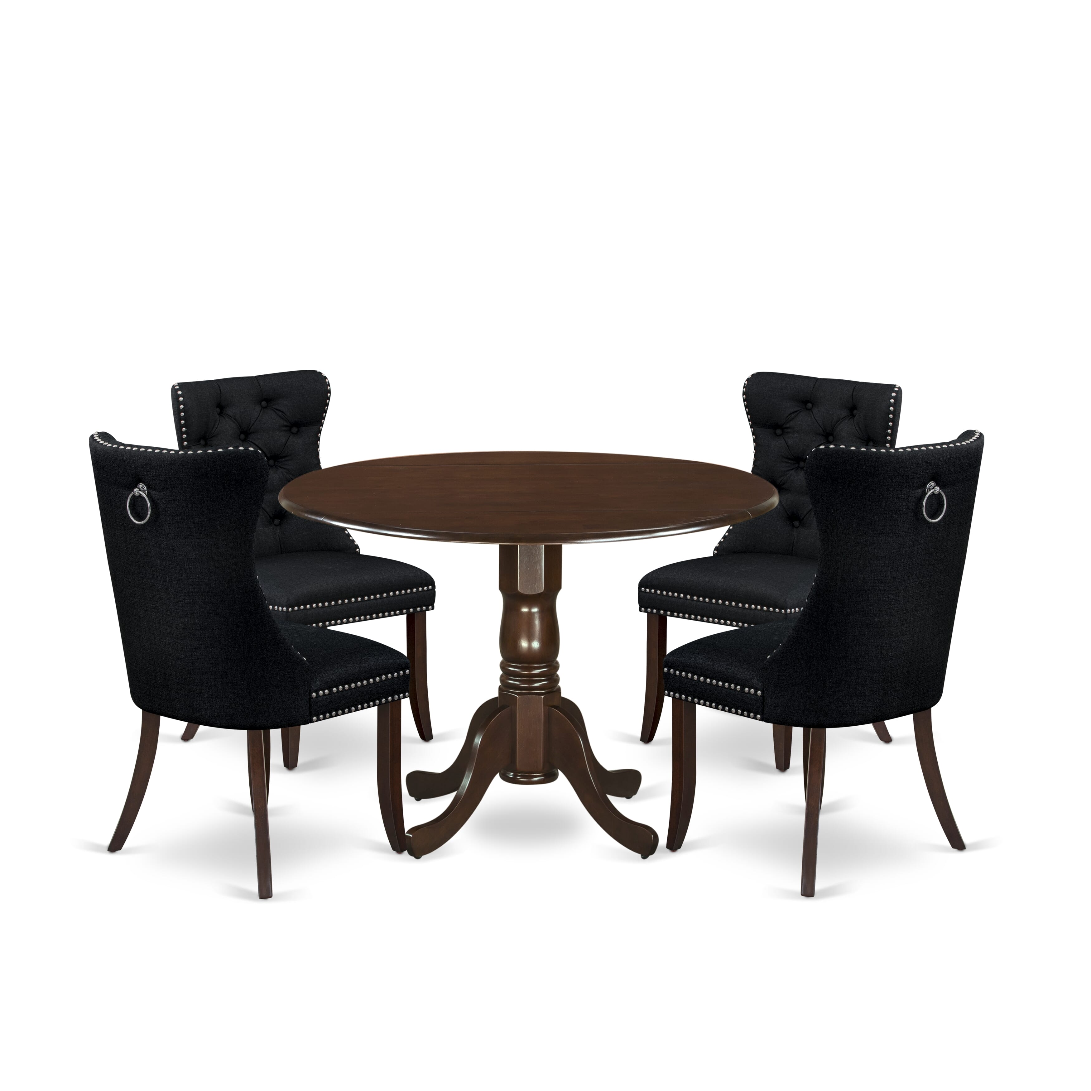East West Furniture DLDA5-MAH-24 5 Piece Dining Room Furniture Set Contains a Round Kitchen Table with Dropleaf and 4 Padded Chairs, 42x42 Inch, Mahogany