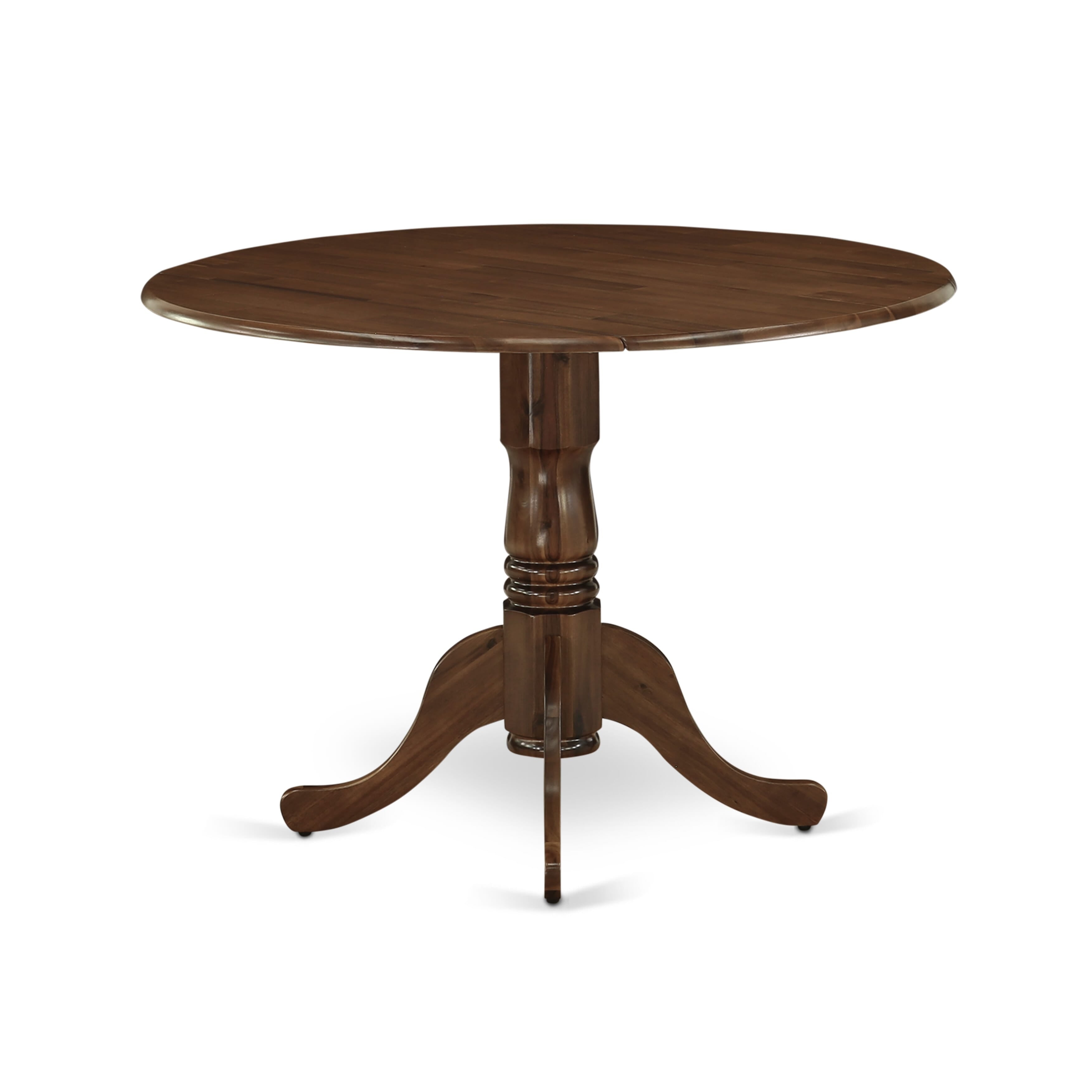 East West Furniture DLDA3-AWA-27 3 Piece Dining Table Set Contains a Round Kitchen Table with Dropleaf and 2 Upholstered Parson Chairs, 42x42 Inch, Antique Walnut