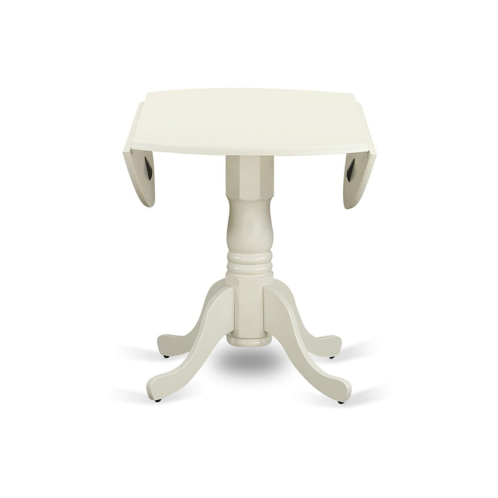 East West Furniture DLDA3-WHI-27 3 Piece Dinette Set for Small Spaces Consists of a Round Dining Table with Dropleaf and 2 Upholstered Parson Chairs