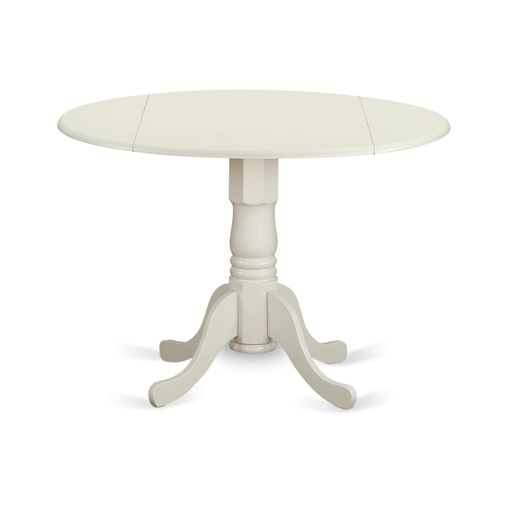 East West Furniture DLDA3-WHI-27 3 Piece Dinette Set for Small Spaces Consists of a Round Dining Table with Dropleaf and 2 Upholstered Parson Chairs
