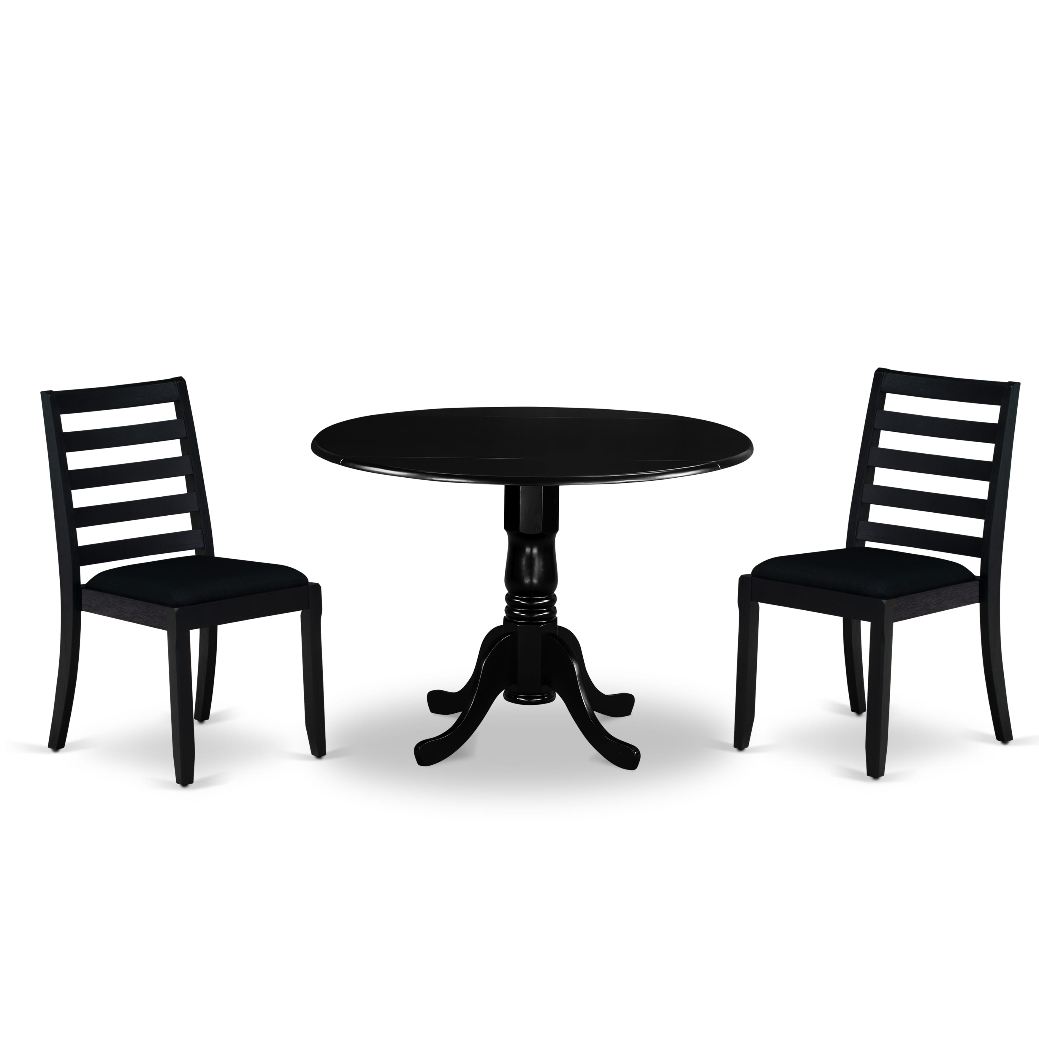 East West Furniture DLX13-BLK-24 -3 Pieces Dining Set Includes a Round Kitchen Table, 2 Stackable Dining Chairs, Black
