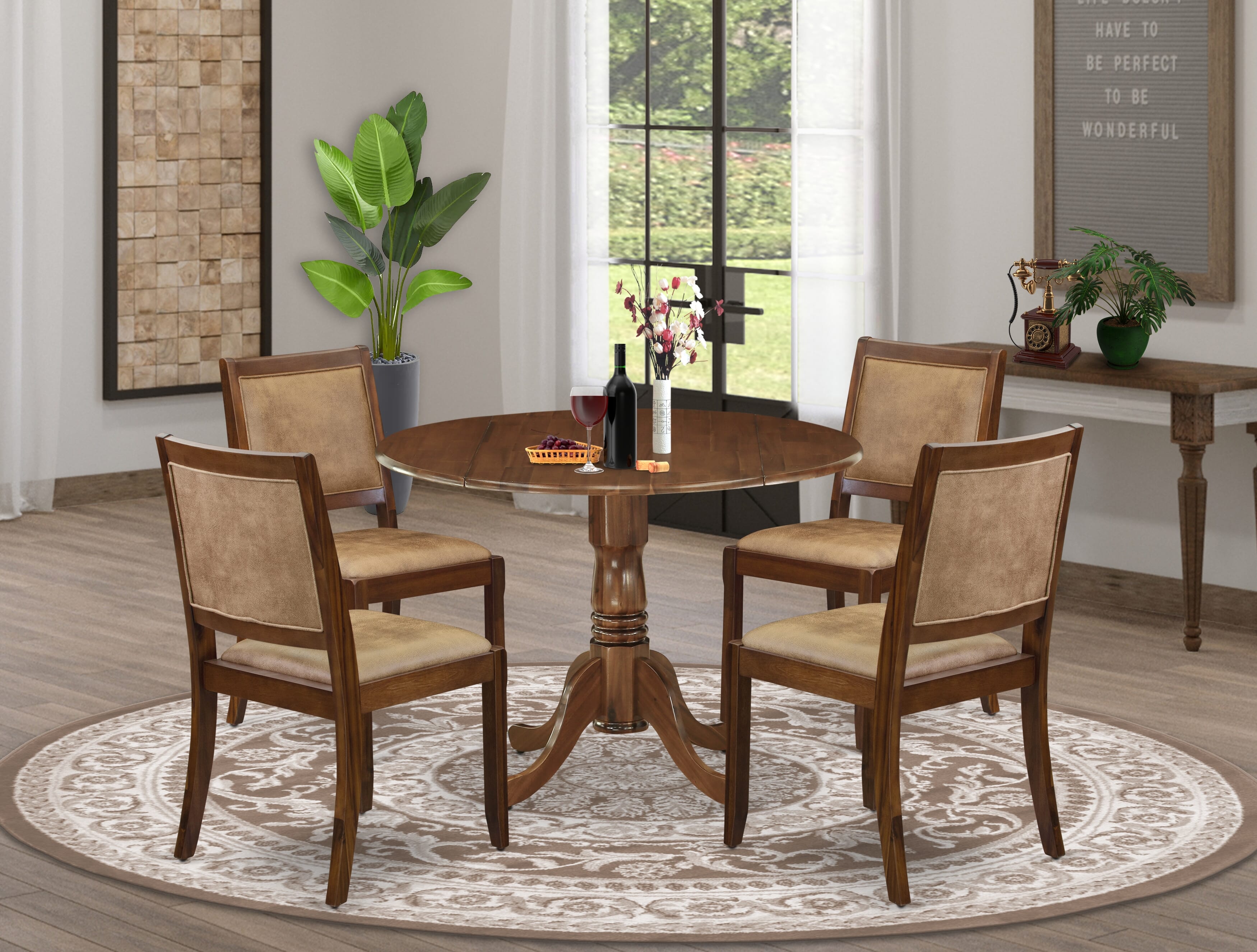 East West Furniture DLX23-BLK-30 -3 Piece Dining Set Includes a Round Table and 2 Stackable Faux Leather Fabric Chairs, Black
