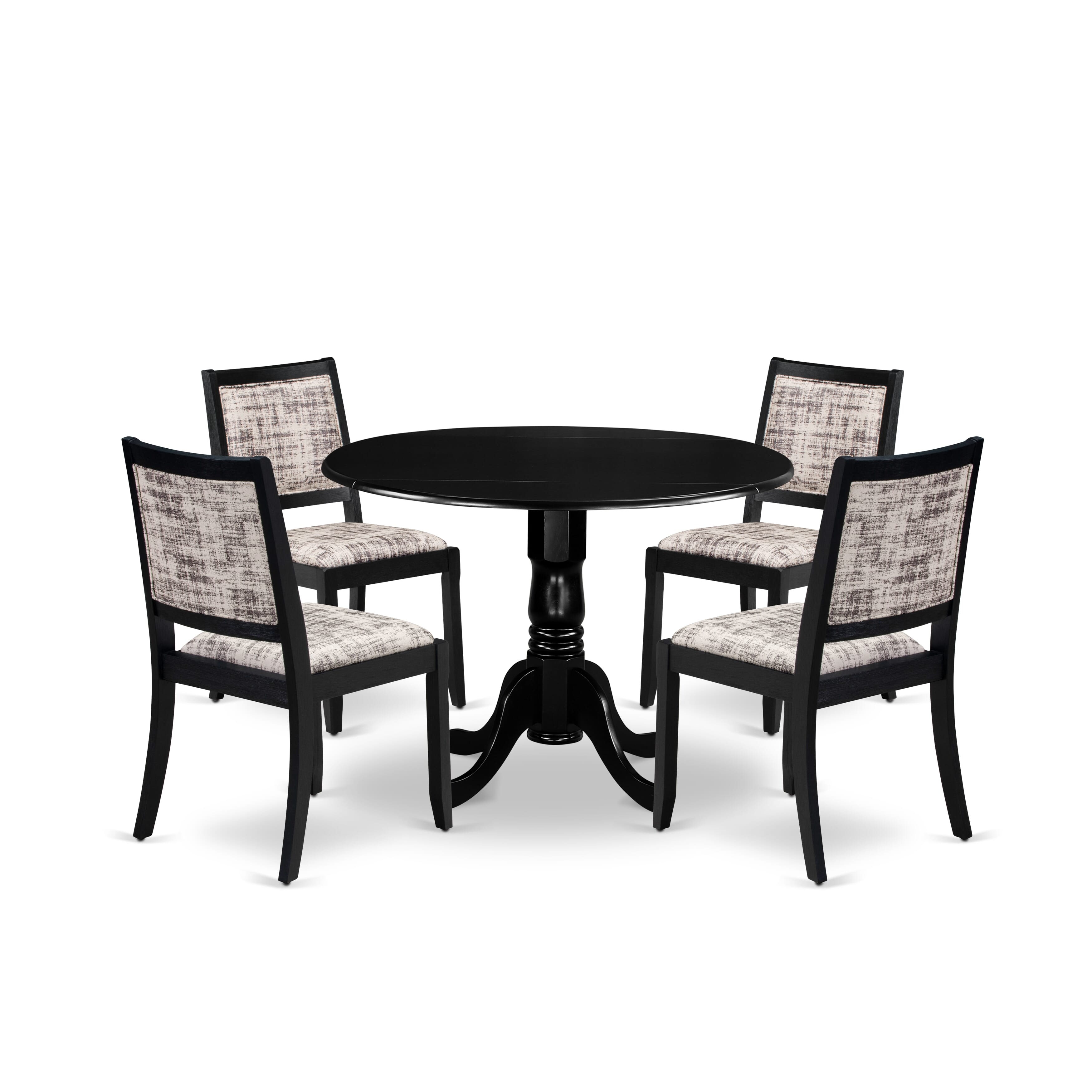 East West Furniture DLX25-BLK-30 -5 Piece Dining Set Includes a Round Table and 4 Stackable Faux Leather Fabric Chairs, Black
