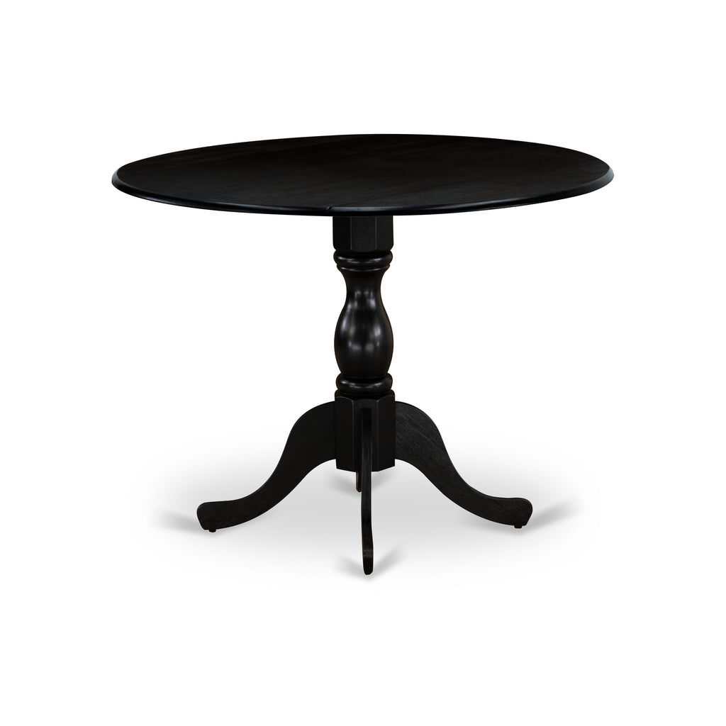 East West Furniture DMX25-ABK-30 -5 Piece Dining Set Includes a Round Kitchen Table with Wire Brushed Black Tabletop & 4 Stackable Linen Fabric Chairs