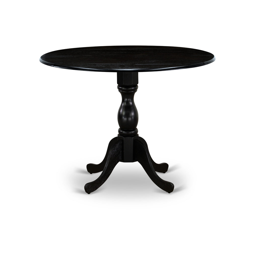 East West Furniture DMX25-ABK-30 -5 Piece Dining Set Includes a Round Kitchen Table with Wire Brushed Black Tabletop & 4 Stackable Linen Fabric Chairs