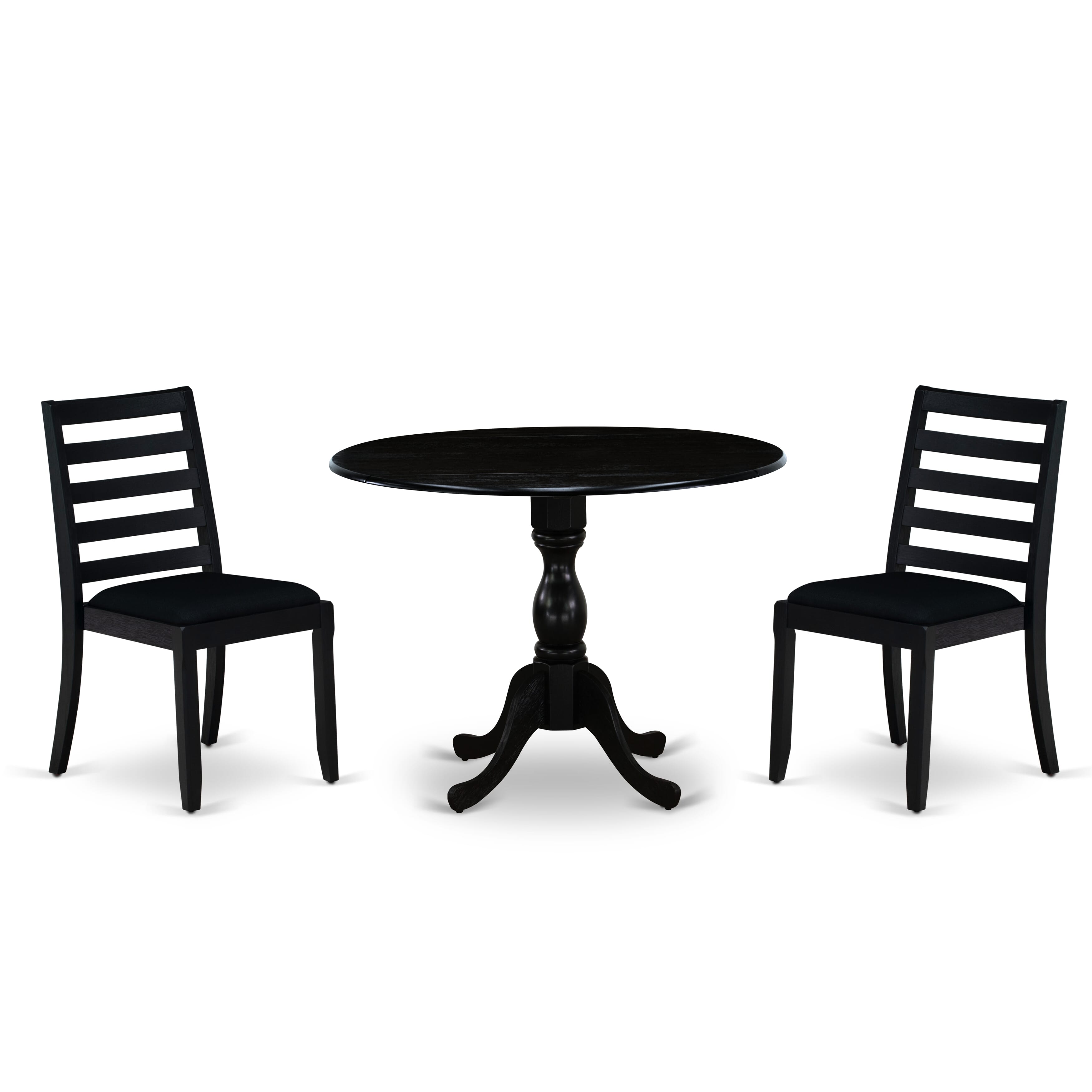 East West Furniture DMX13-ABK-24 -3 Piece Dining Set Includes a Round Table & 2 Stackable Linen Fabric Chairs, Wire Brushed Black