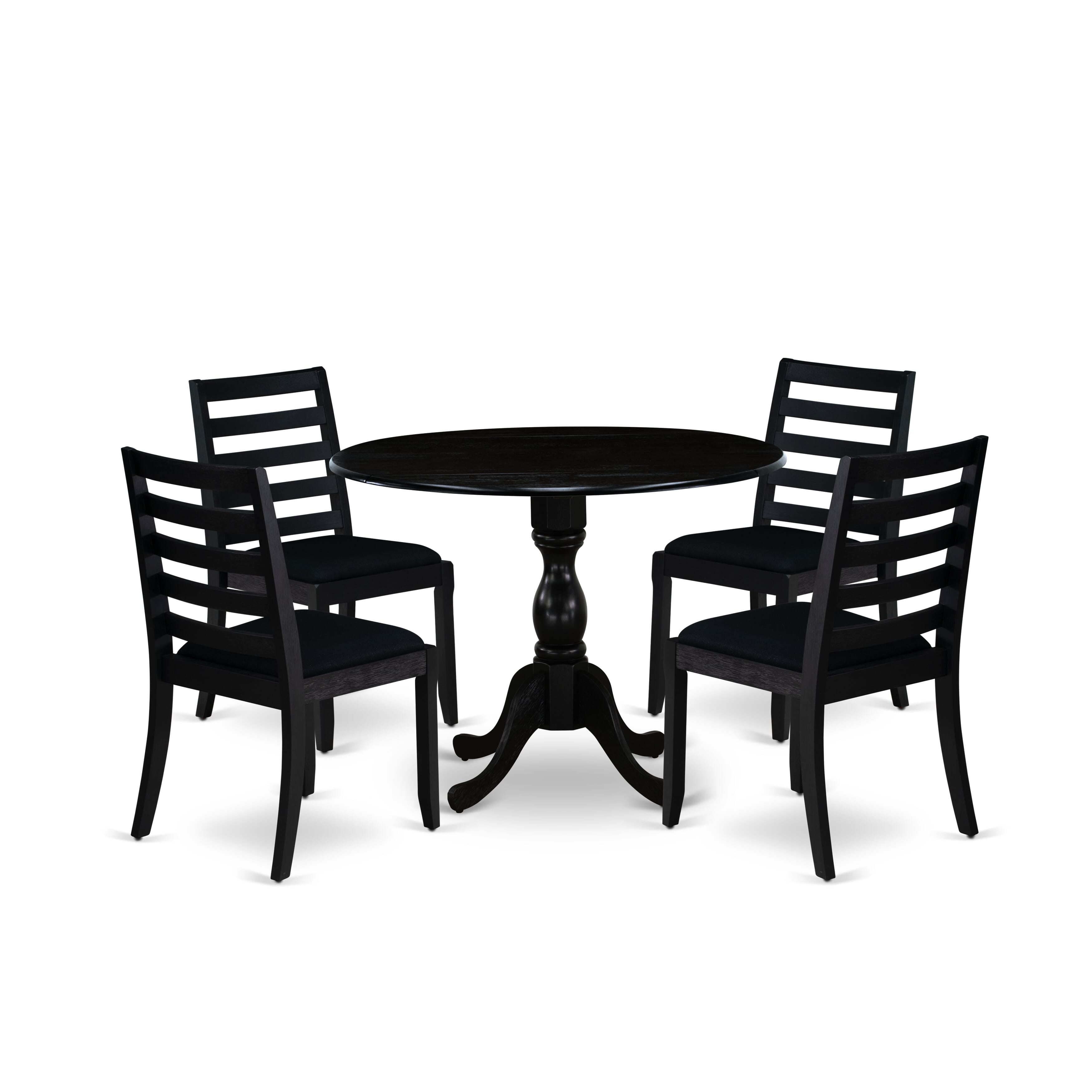East West Furniture DMX15-ABK-24 -5 Piece Dining Set Includes a Round Table & 4 Stackable Linen Fabric Chairs, Wire Brushed Black