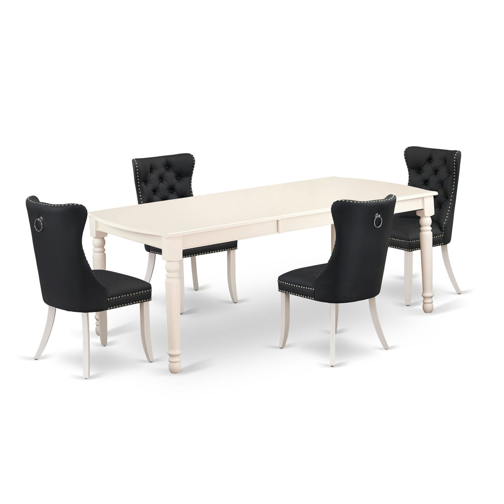 East West Furniture DODA5-LWH-12 5 Piece Modern Dining Table Set Consists of a Rectangle Kitchen Table with Removable leaf and 4 Upholstered Chairs, 42x78 Inch, linen white