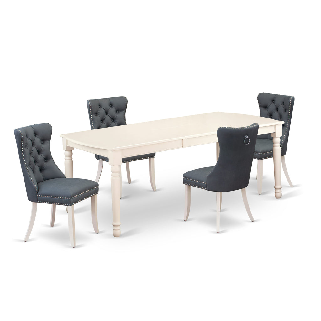 East West Furniture DODA5-LWH-13 5 Piece Modern Dining Table Set Contains a Rectangle Kitchen Table with Removable leaf and 4 Upholstered Chairs, 42x78 Inch, linen white