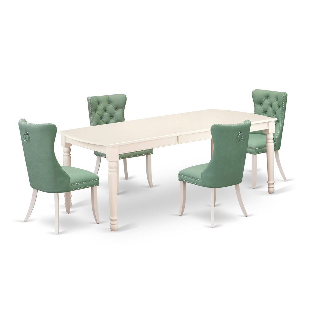 East West Furniture DODA5-LWH-22 5 Piece Kitchen Table & Chairs Set Includes a Rectangle Dining Table with Removable leaf and 4 Upholstered Chairs, 42x78 Inch, linen white