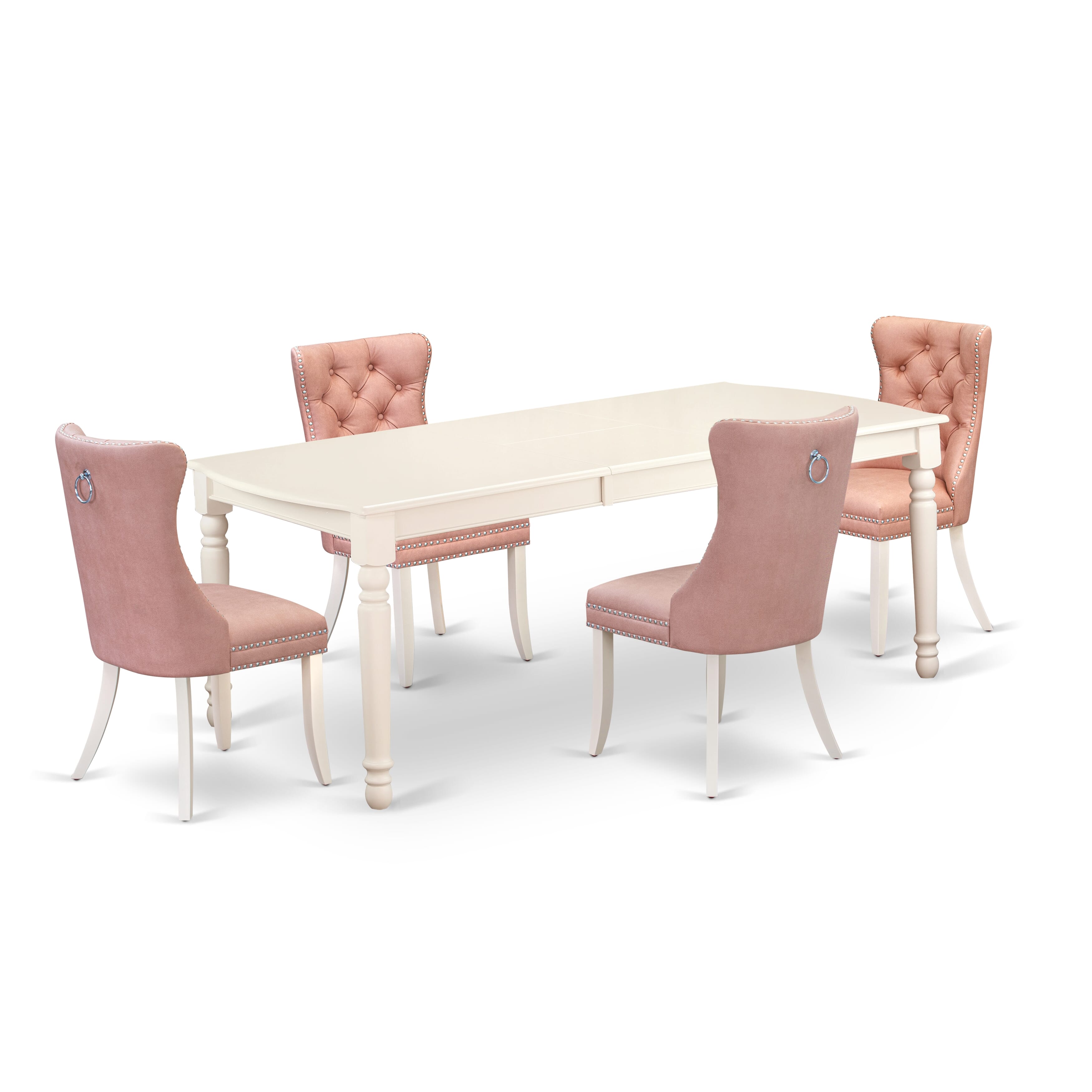 East West Furniture DODA5-LWH-23 5 Piece Dinette Set Contains a Rectangle Dining Table with Removable leaf and 4 Upholstered Parson Chairs, 42x78 Inch, linen white