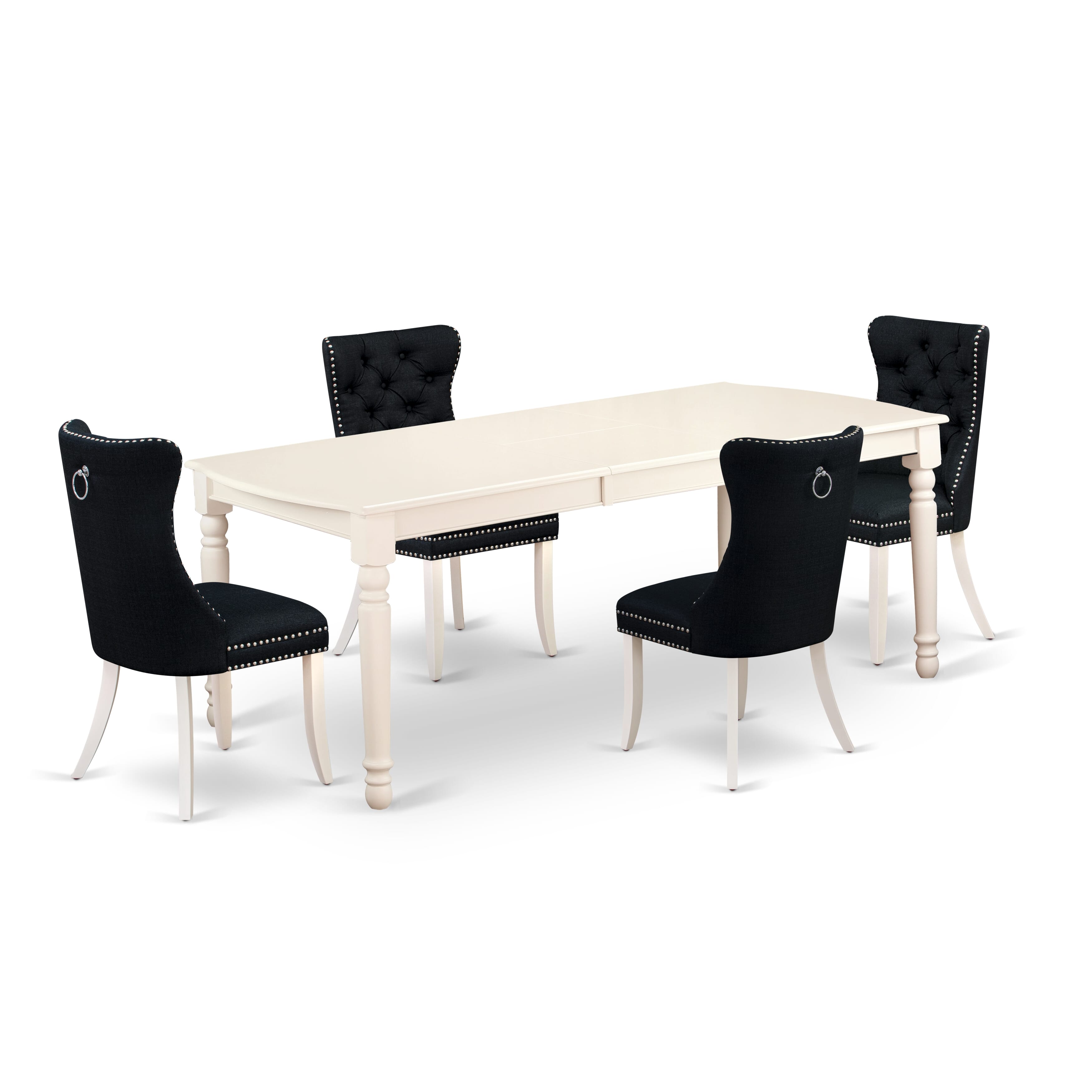 East West Furniture DODA5-LWH-24 5 Piece Dining Table Set Includes a Rectangle Wooden Table with Removable leaf and 4 Upholstered Chairs, 42x78 Inch, linen white