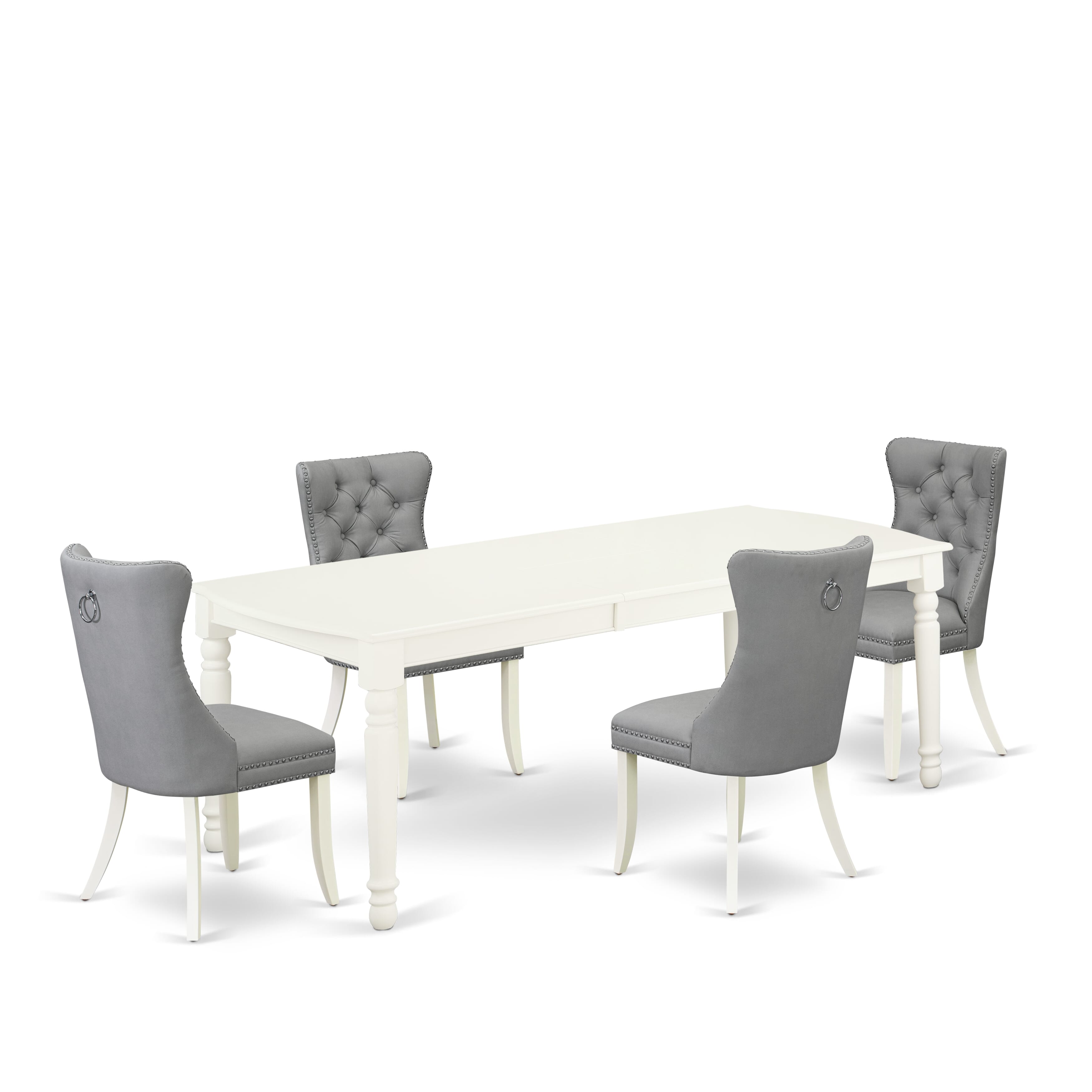 East West Furniture DODA5-LWH-27 5 Piece Dining Room Table Set Contains a Rectangle Kitchen Table with Removable leaf and 4 Upholstered Parson Chairs, 42x78 Inch, linen white