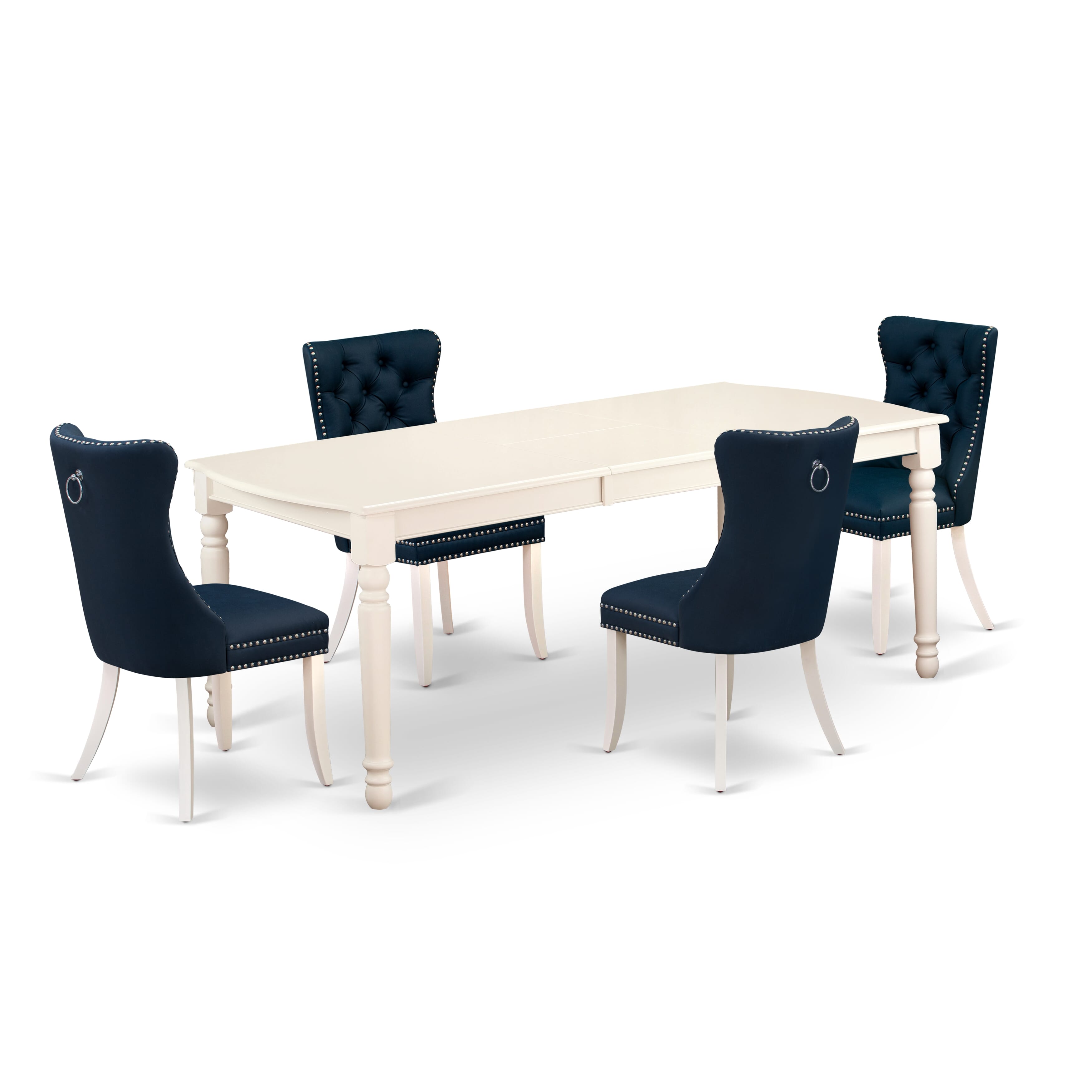 East West Furniture DODA5-LWH-29 5 Piece Kitchen Set Consists of a Rectangle Dining Table with Removable leaf and 4 Upholstered Chairs, 42x78 Inch, linen white