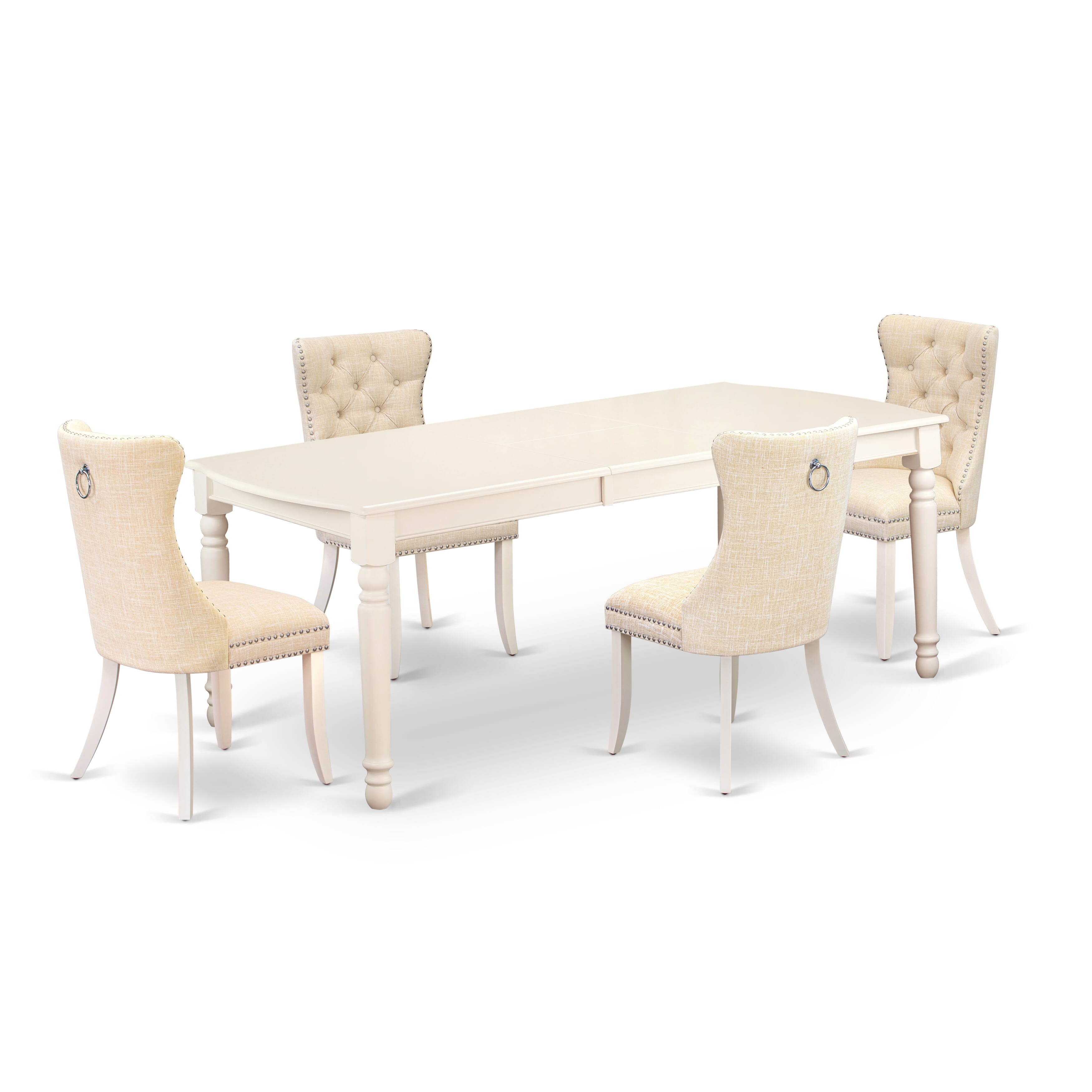 East West Furniture DODA5-LWH-32 5 Piece Dinette Set Includes a Rectangle Kitchen Table with Removable leaf and 4 Padded Dining Chairs, 42x78 Inch, linen white