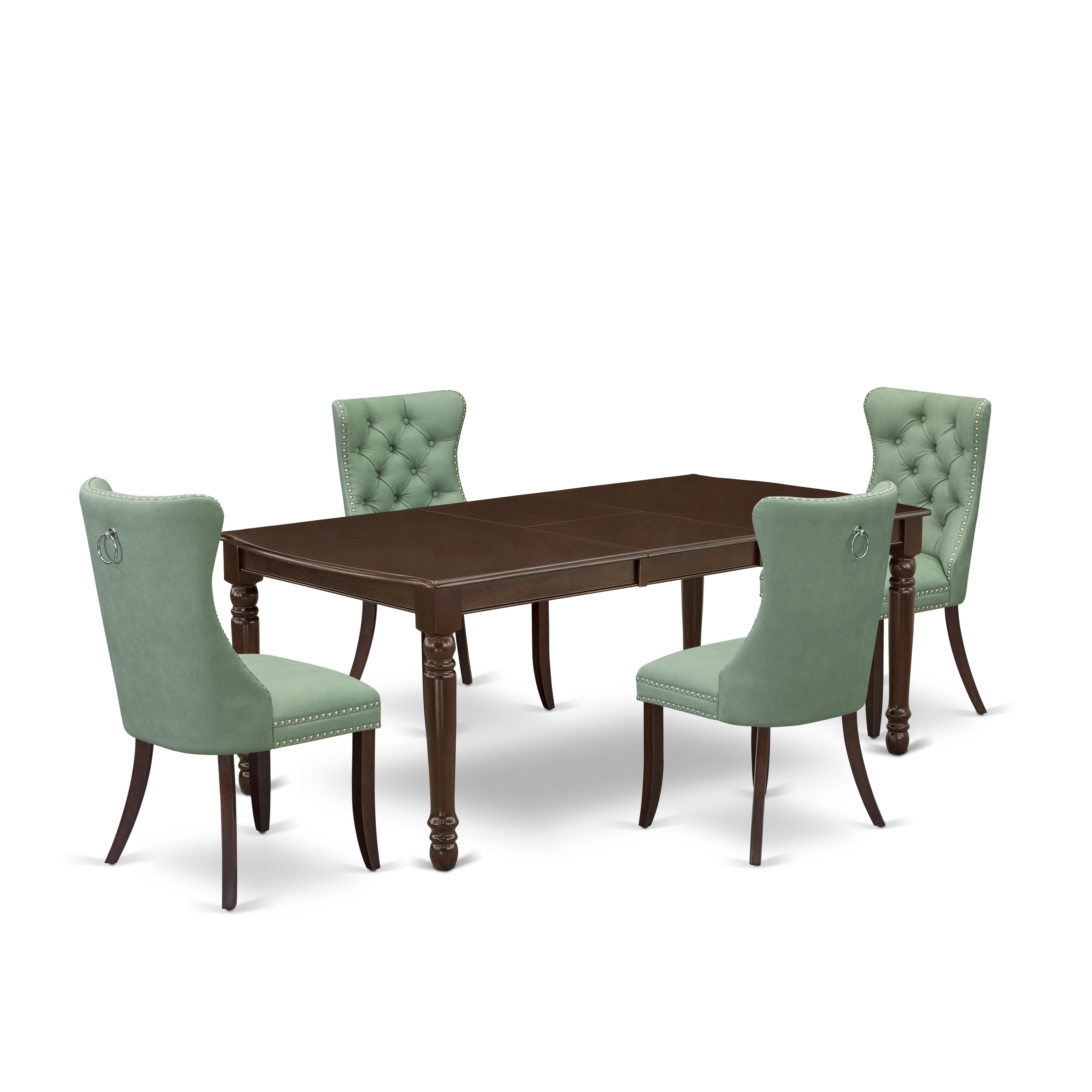 East West Furniture DODA5-MAH-22 5 Piece Kitchen Set Consists of a Rectangle Dining Table with Removable leaf and 4 Upholstered Chairs, 42x78 Inch, Mahogany