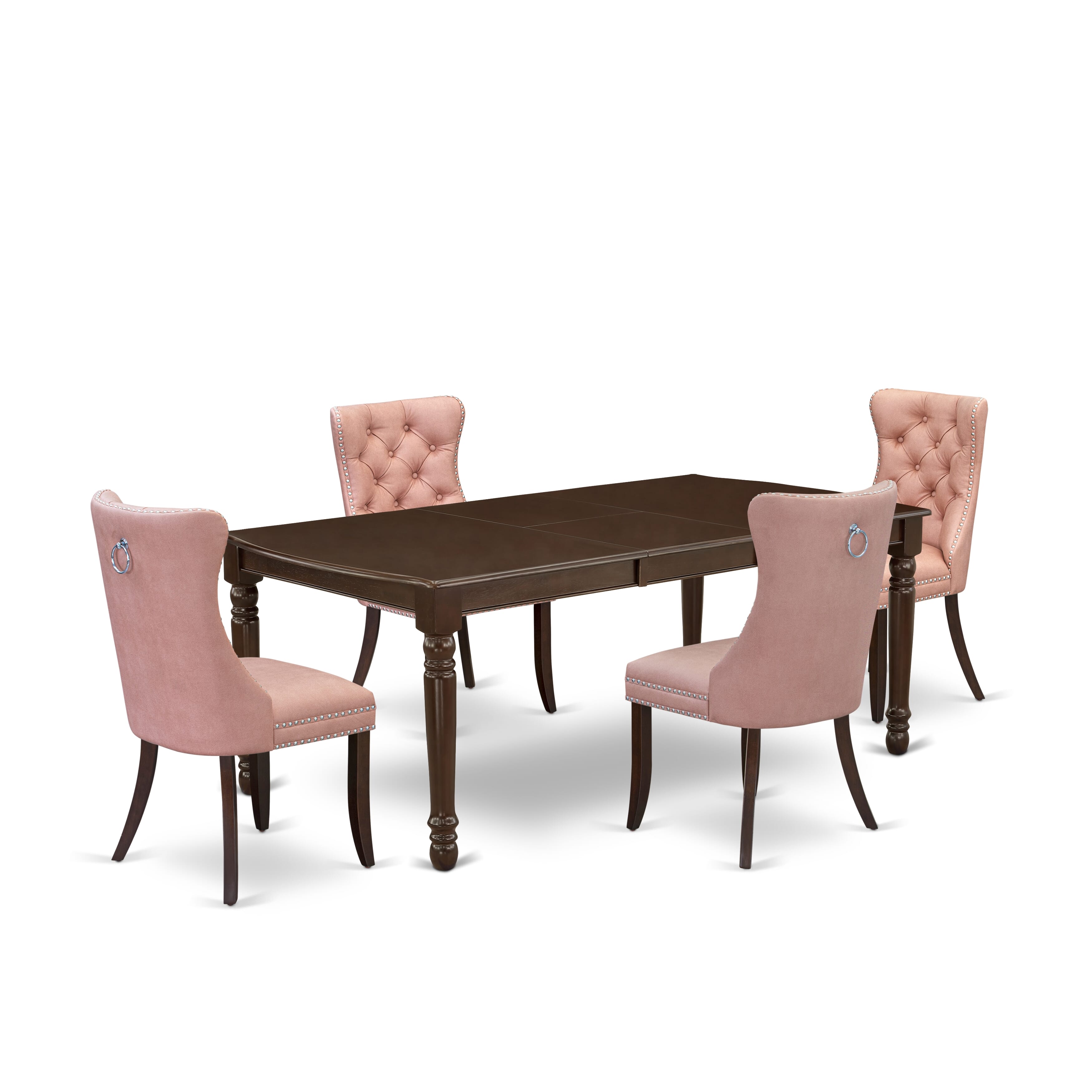 East West Furniture DODA5-MAH-23 5 Piece Dining Room Set Consists of a Rectangle Wooden Table with Removable leaf and 4 Upholstered Chairs, 42x78 Inch, Mahogany