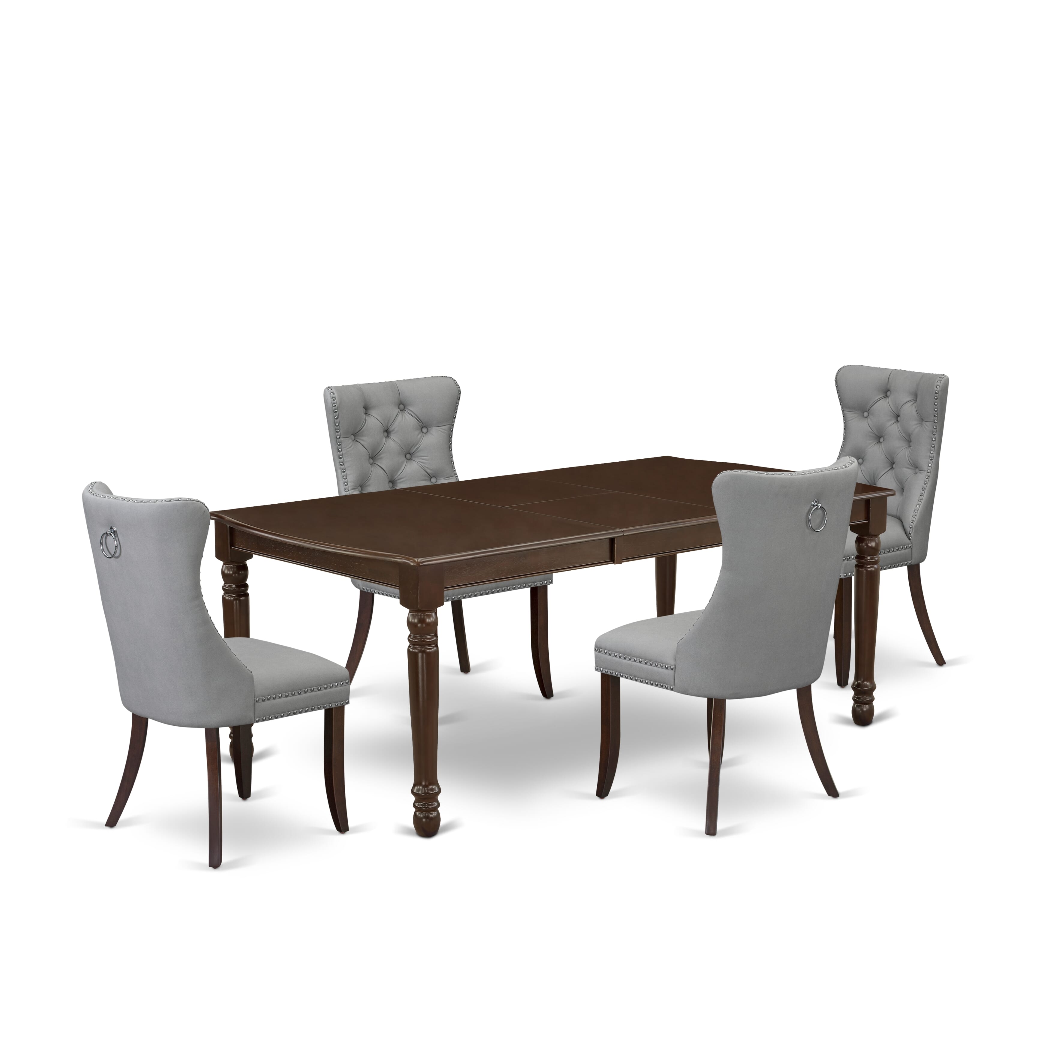 East West Furniture DODA5-MAH-27 5 Piece Dining Room Set Consists of a Rectangle Wooden Table with Removable leaf and 4 Upholstered Chairs, 42x78 Inch, Mahogany