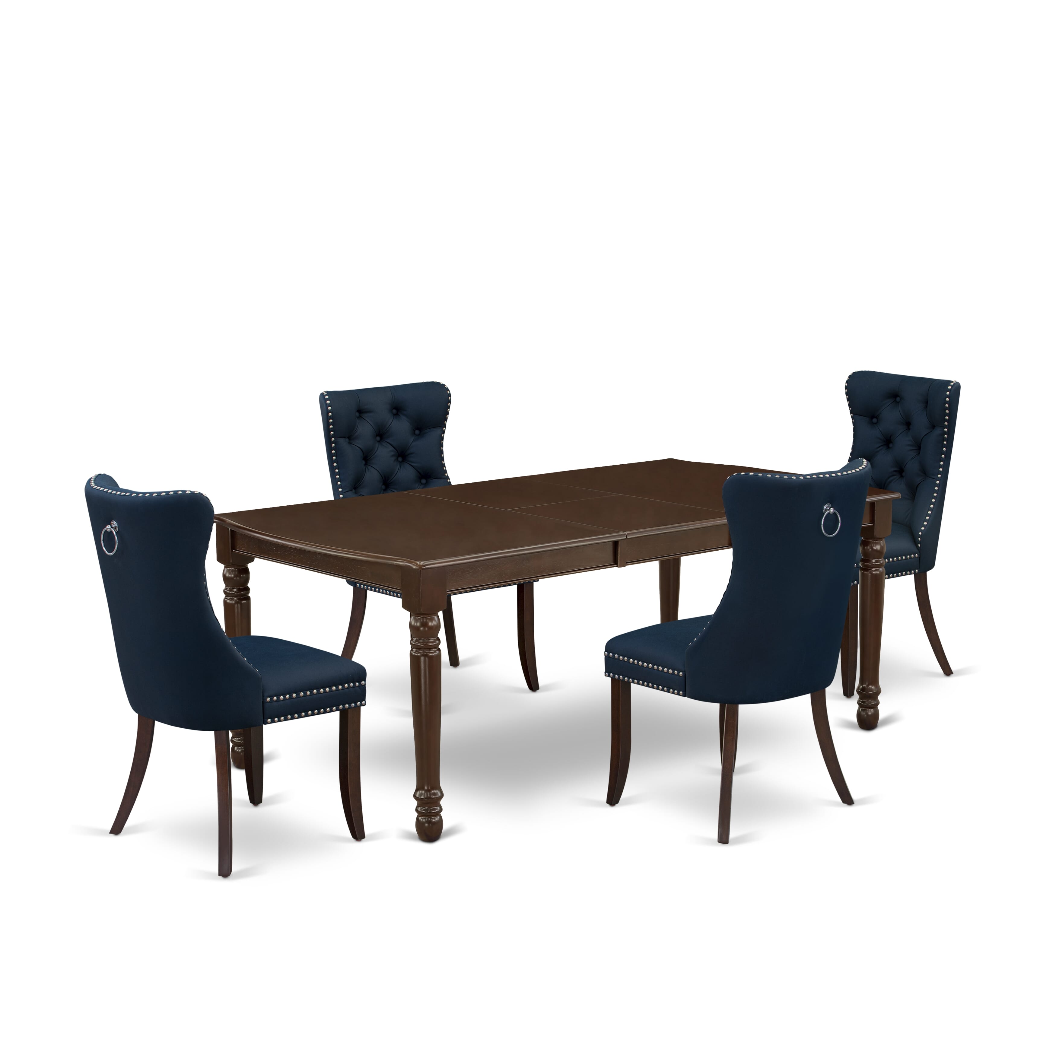East West Furniture DODA5-MAH-29 5 Piece Kitchen Table Set Includes a Rectangle Dining Table with Removable leaf and 4 Padded Chairs, 42x78 Inch, Mahogany