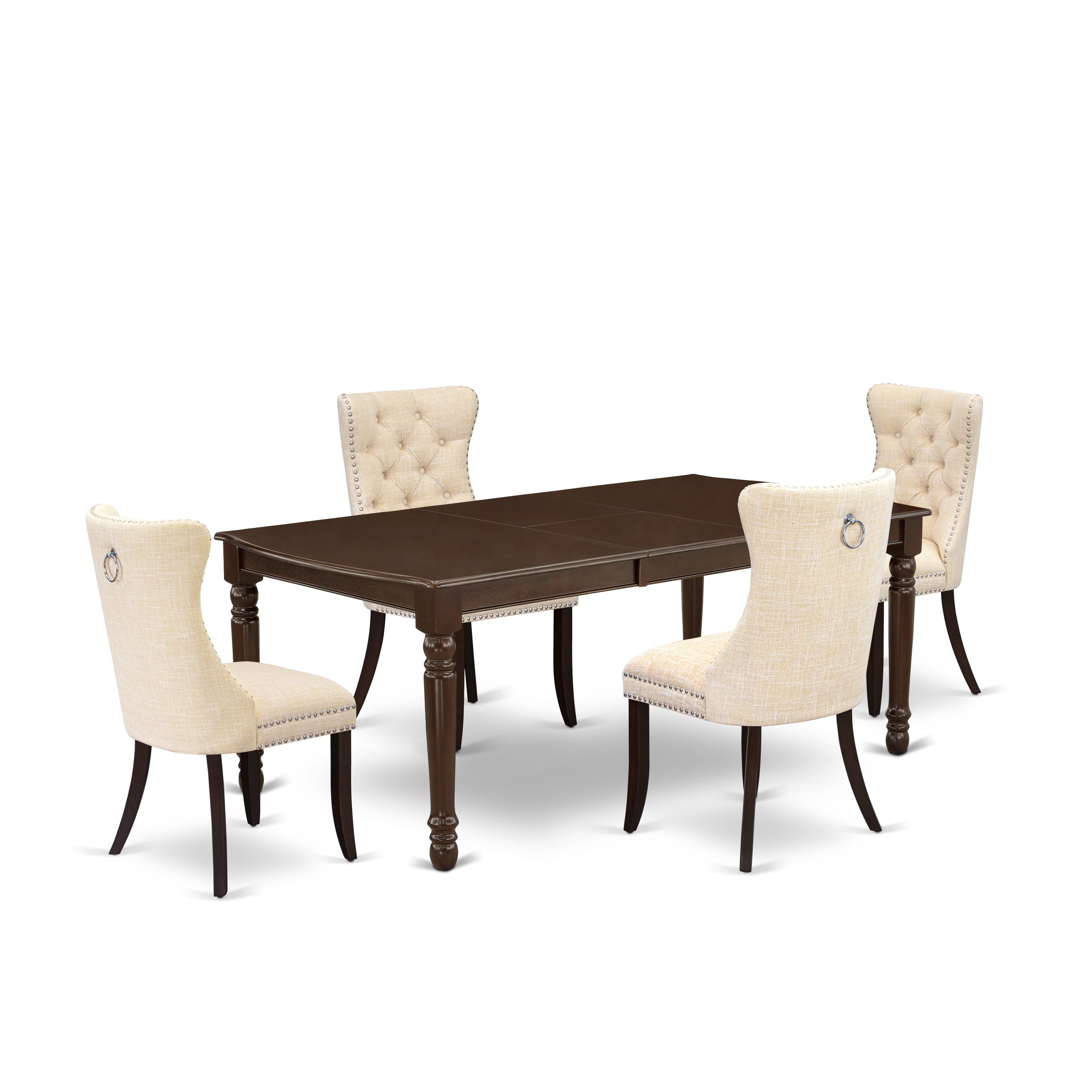 East West Furniture DODA5-MAH-32 5 Piece Kitchen Table Set Consists of a Rectangle Dining Table with Removable leaf and 4 Padded Chairs, 42x78 Inch, Mahogany