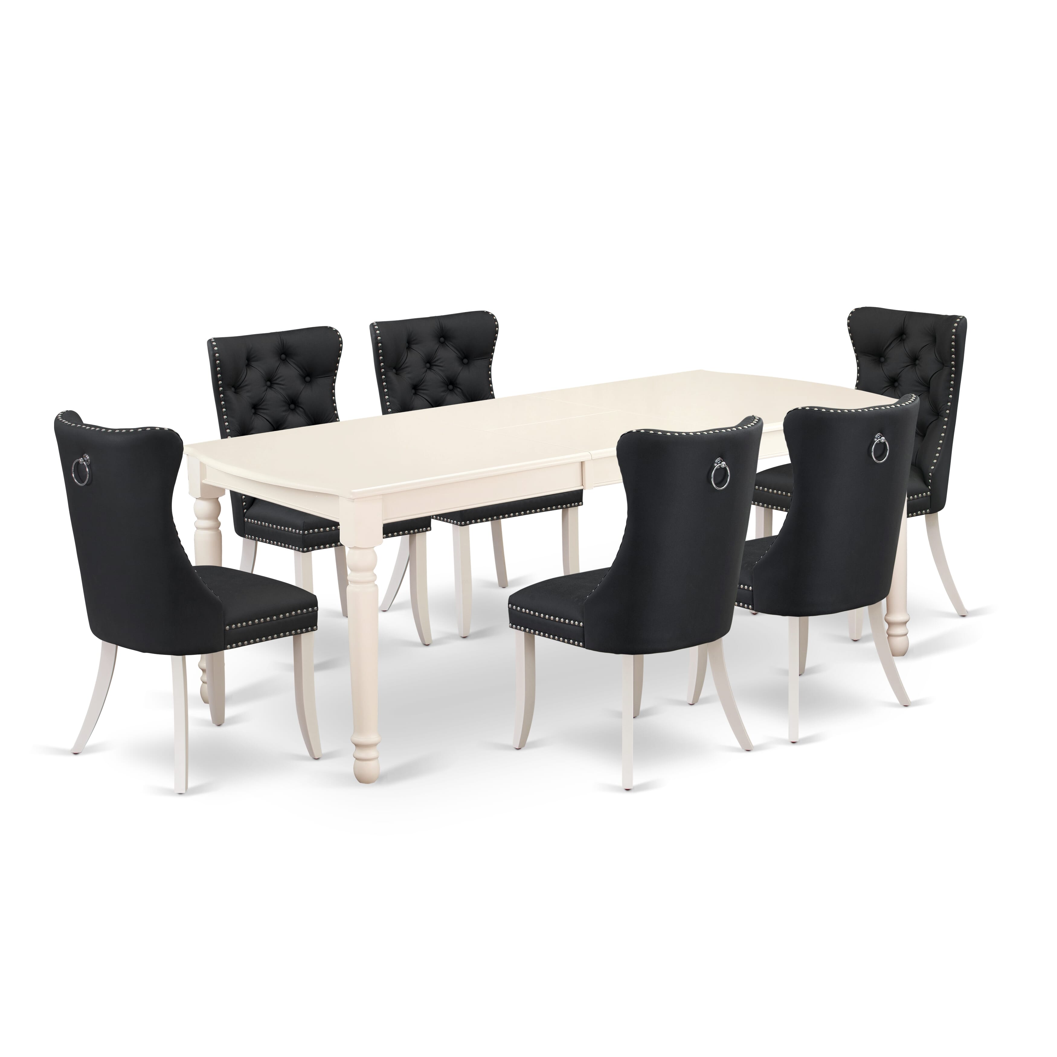 East West Furniture DODA7-LWH-12 7 Piece Dining Table Set Includes a Rectangle Kitchen Table with Removable leaf and 6 Upholstered Parson Chairs, 42x78 Inch, linen white