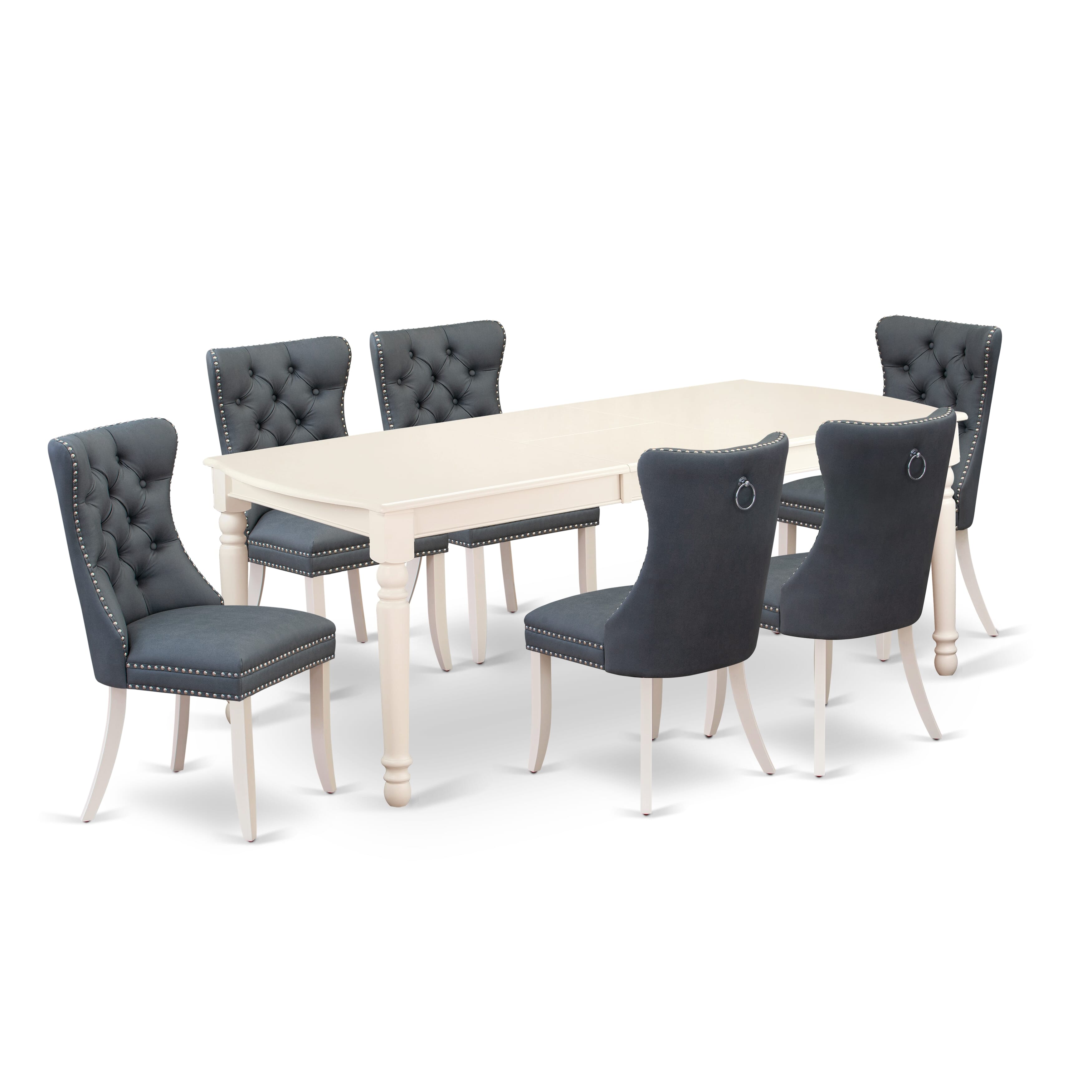 East West Furniture DODA7-LWH-13 7 Piece Dining Set Consists of a Rectangle Kitchen Table with Removable leaf and 6 Upholstered Parson Chairs, 42x78 Inch, linen white